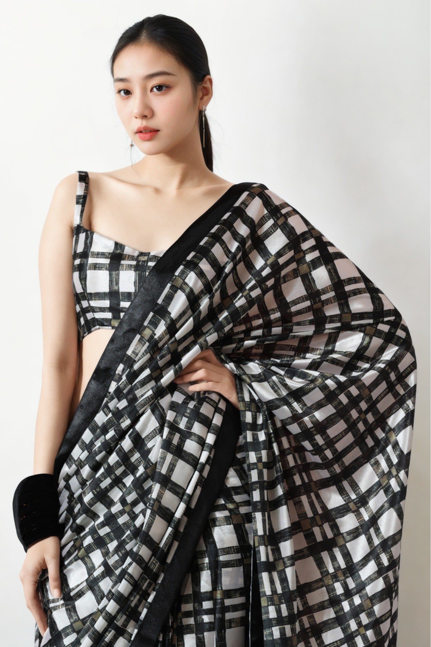 MySilkLove Spider Black Chinon Digital Printed Ready To Wear Saree