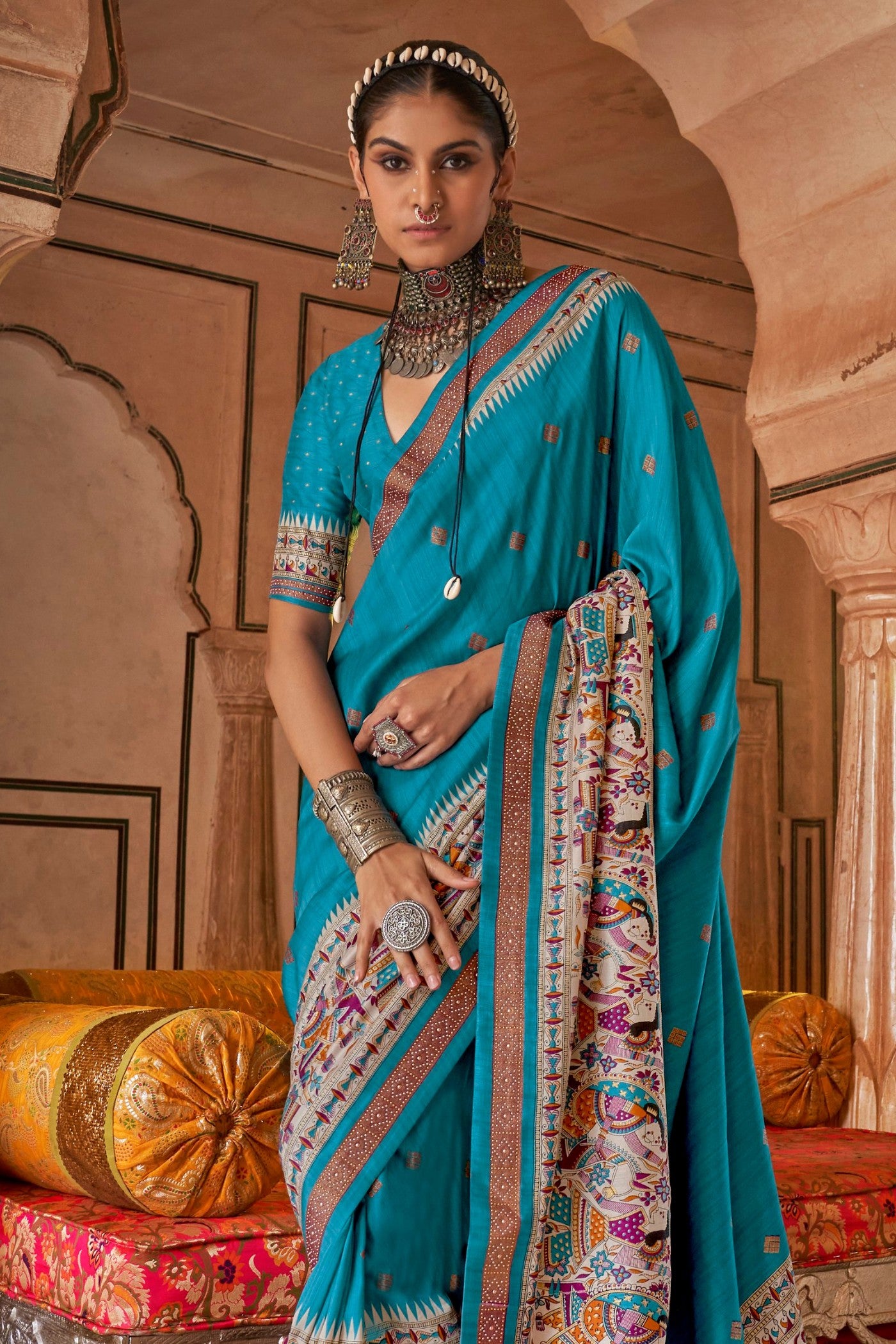 Buy MySilkLove Azure Blue Printed Patola Saree Online