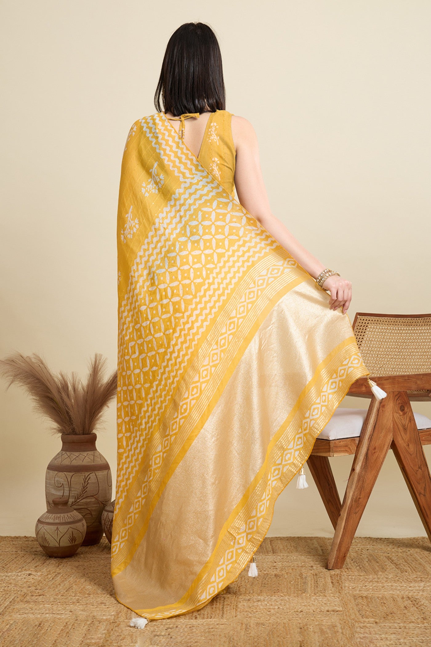 Buy MySilkLove Lemon Yellow Woven Cotton Silk Saree Online