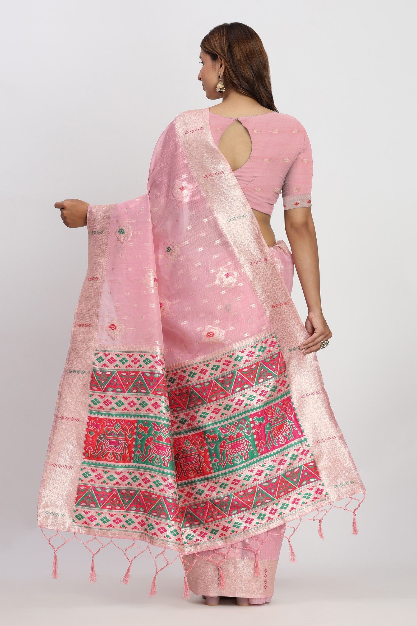 Buy MySilkLove Sea Pink Woven Linen Cotton Saree Online