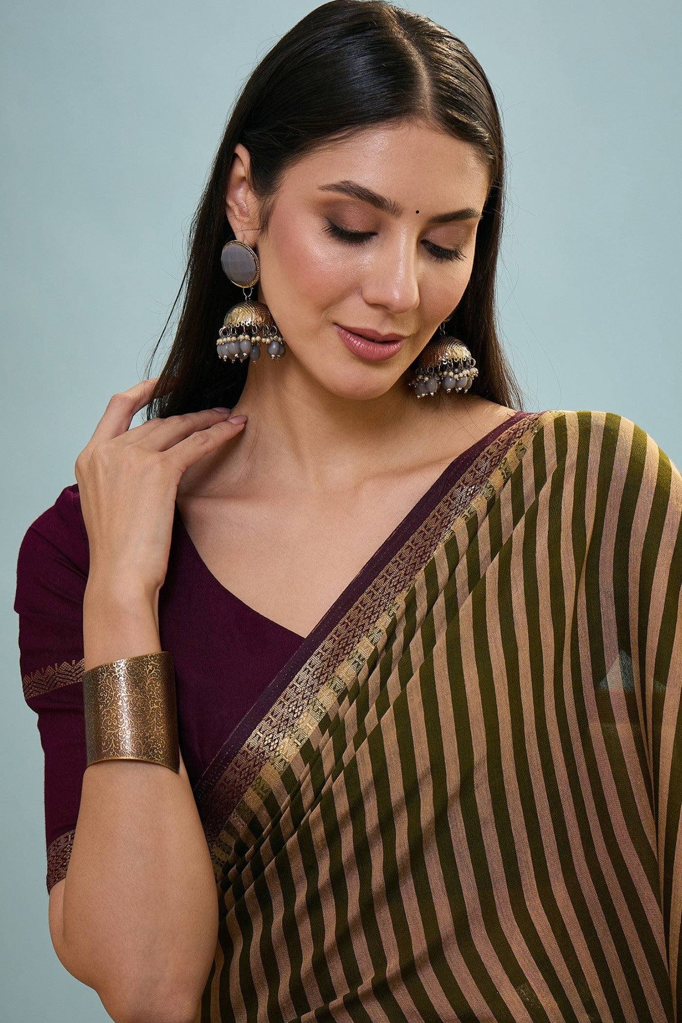 Buy MySilkLove Grass Green Woven Cotton Saree Online