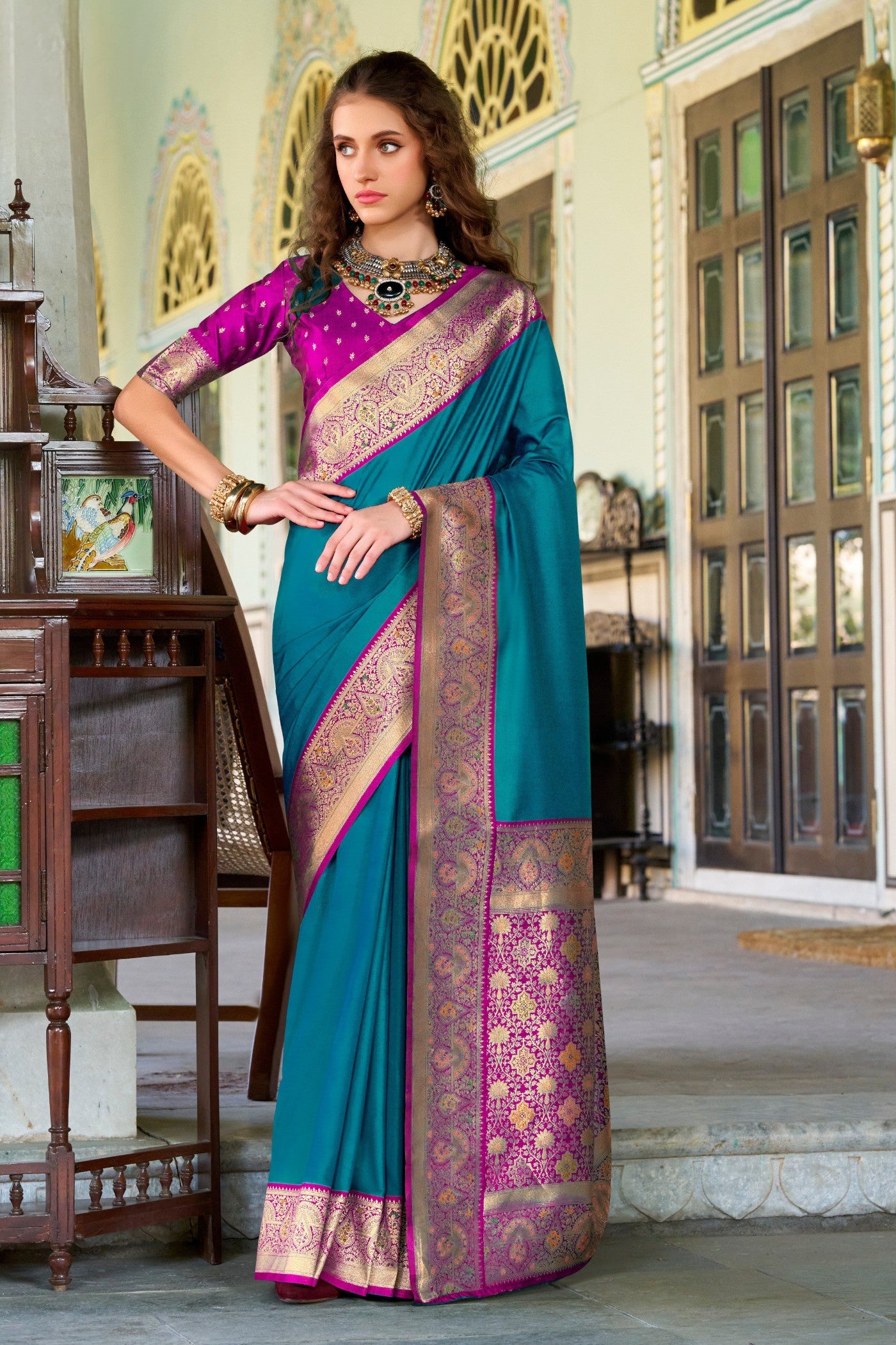 Buy MySilkLove Dodger Blue Woven Banarasi Soft Silk Saree Online