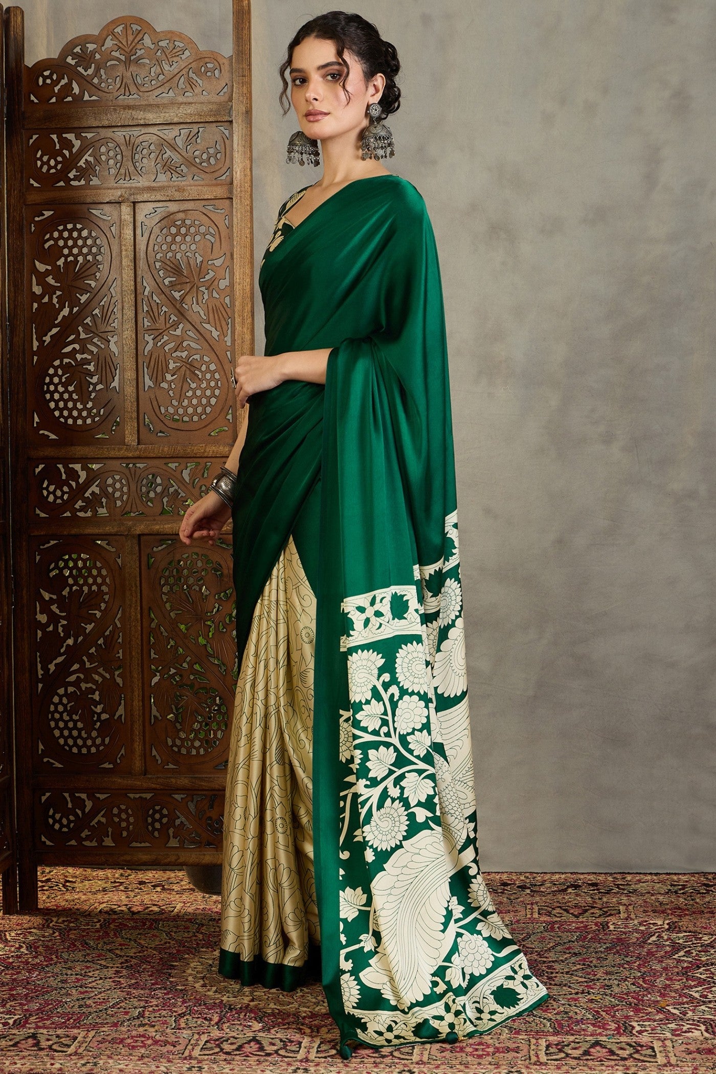 Buy MySilkLove Evergreen Kalamkari Printed Satin Silk Saree Online
