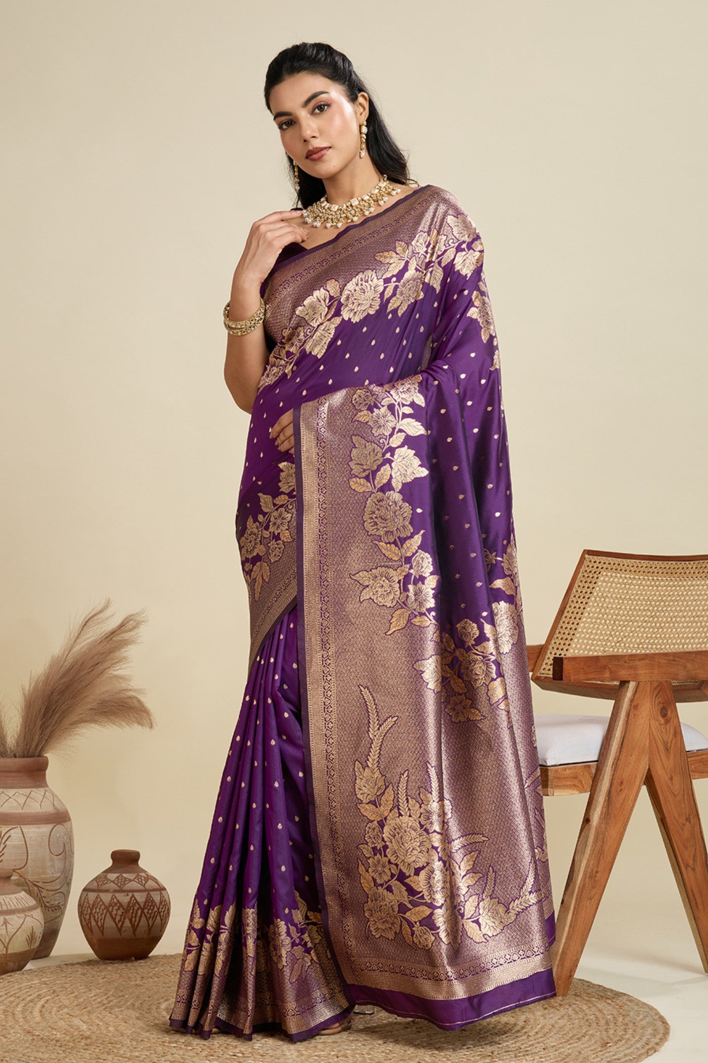 Buy MySilkLove Opera Purple Zari Woven Soft Kanjivaram Saree Online
