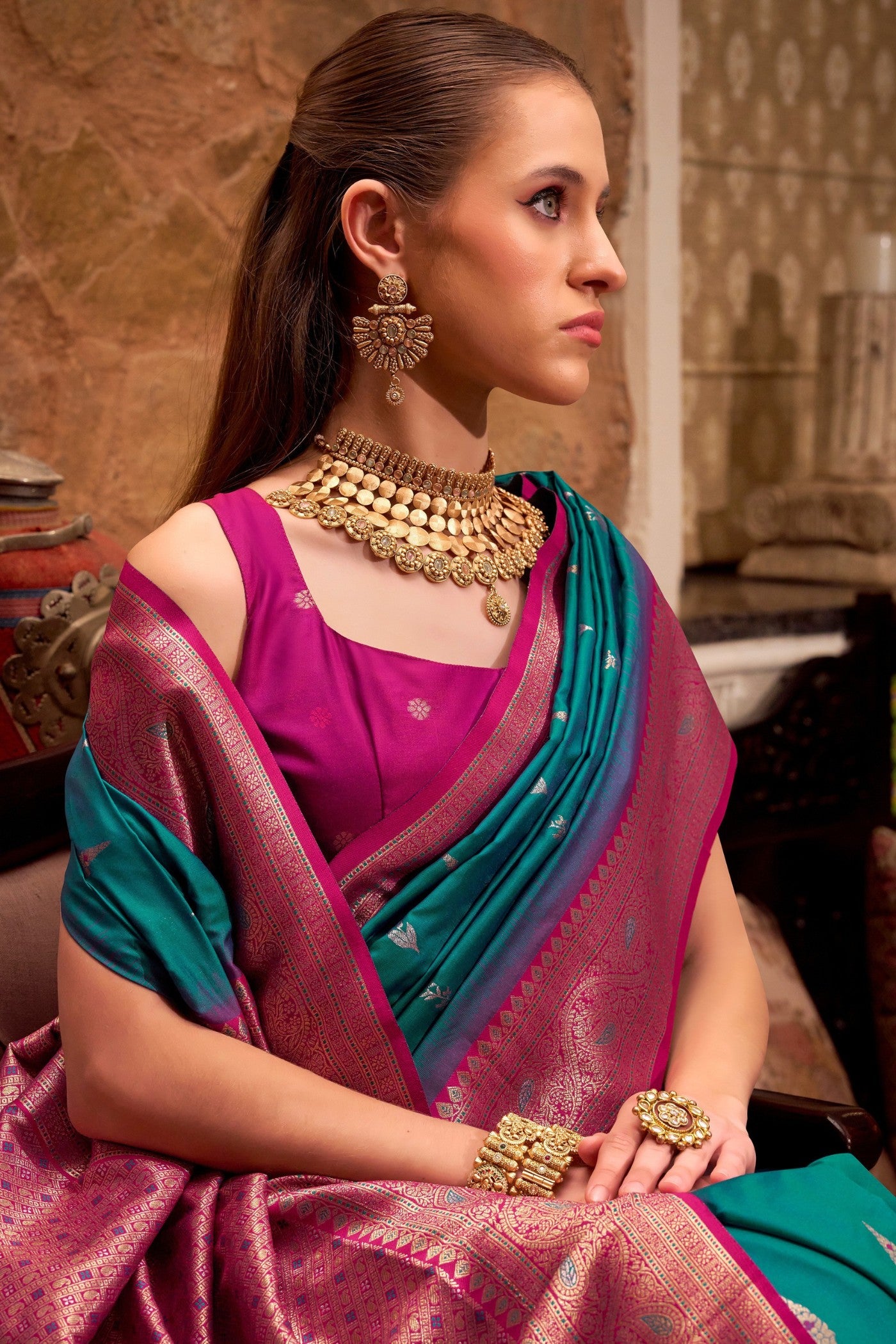 Buy MySilkLove Lincoln Green Woven Banarsi Saree Online
