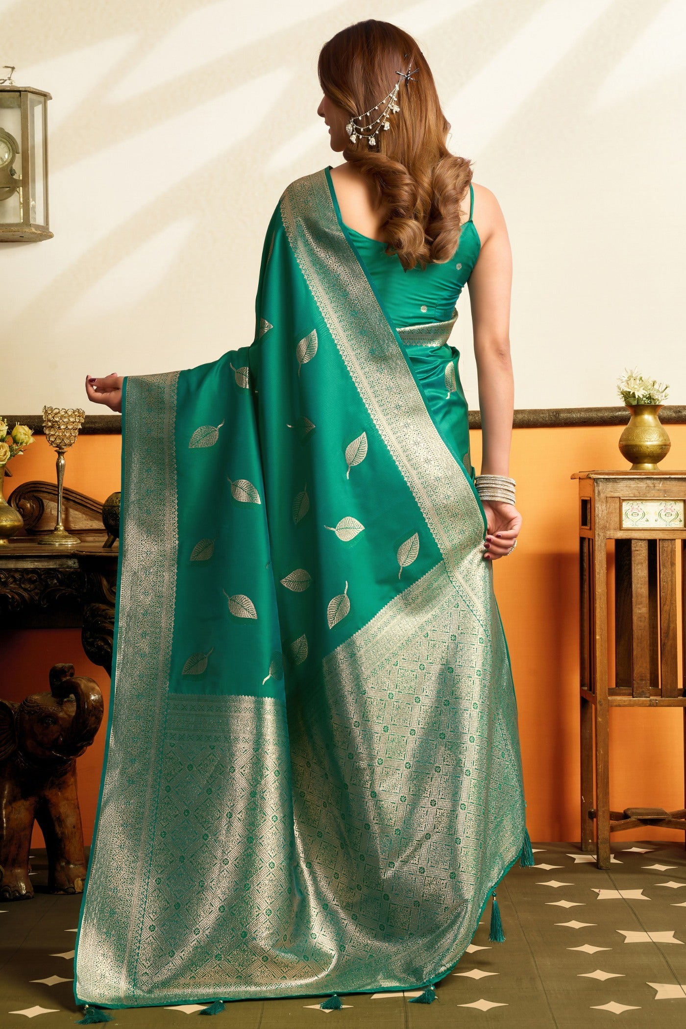 Buy MySilkLove Myrtle Green Woven Banarasi Saree Online