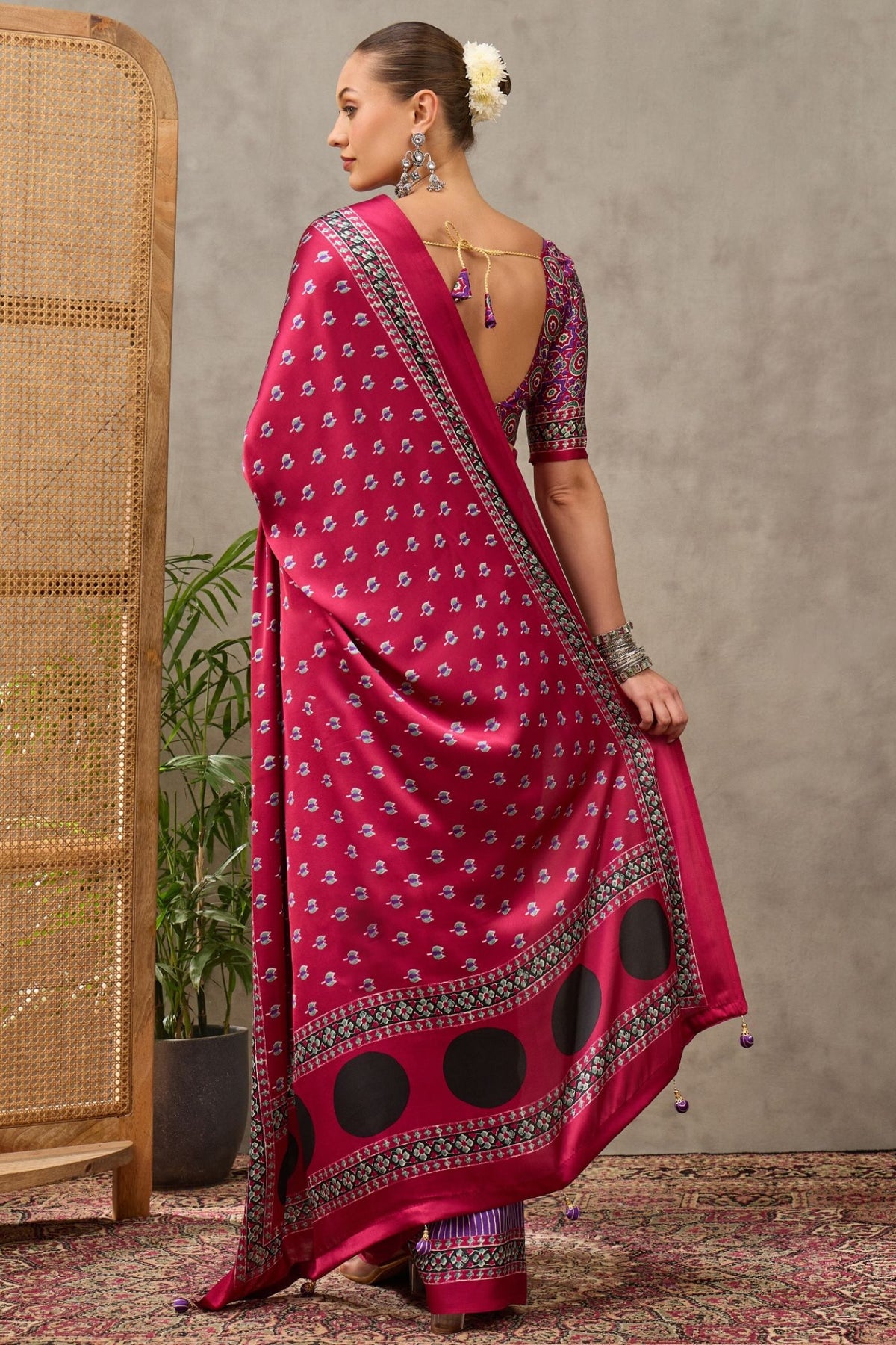 Buy MySilkLove Ruby Maroon and Purple Modal Satin Printed Silk Saree Online