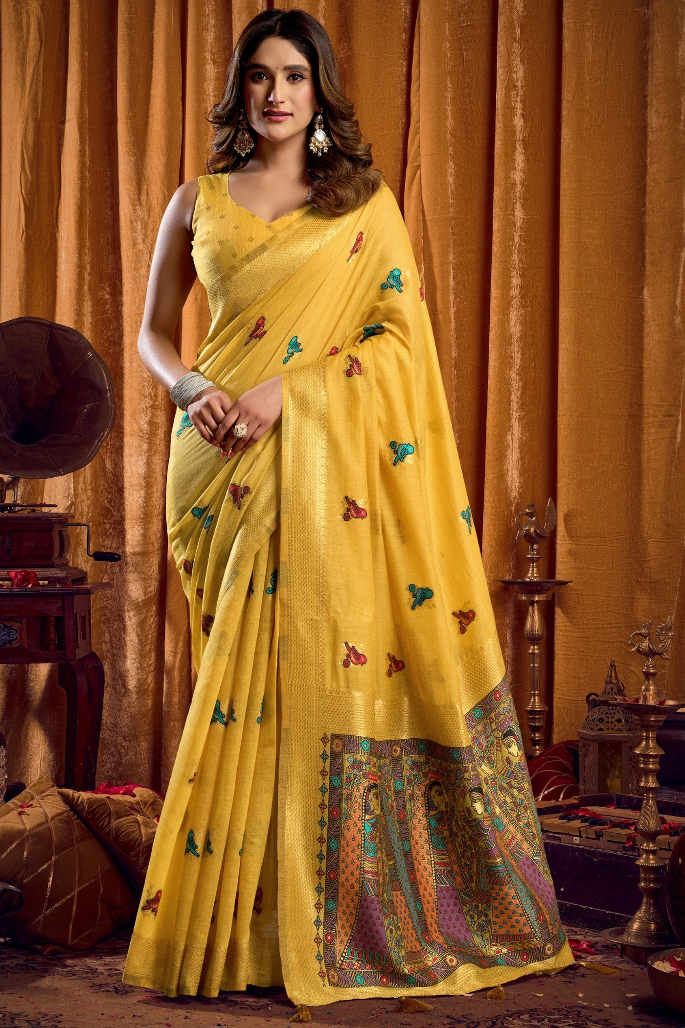 Buy MySilkLove Sunshine Yellow Woven Cotton Saree Online