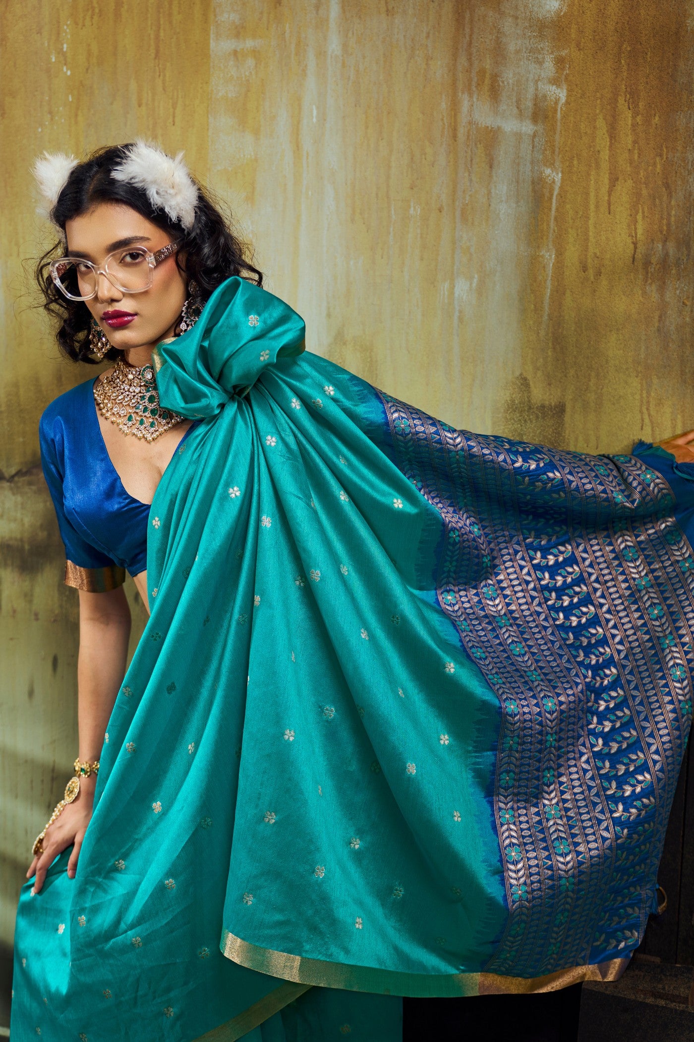 MySilkLove Aqua Blue Tussar Handloom Silk Saree