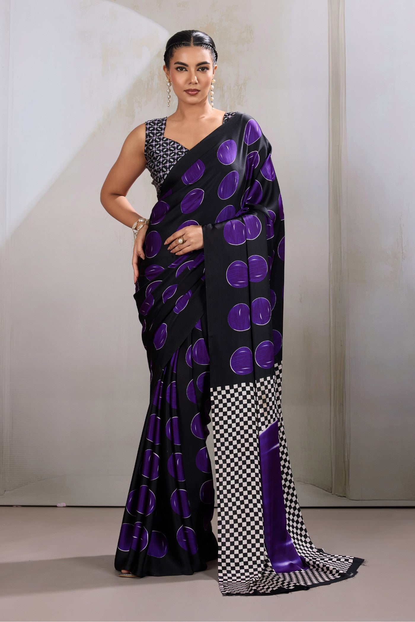 Buy MySilkLove Tiffany Blue Printed Polka Dots Satin Crepe Saree Online