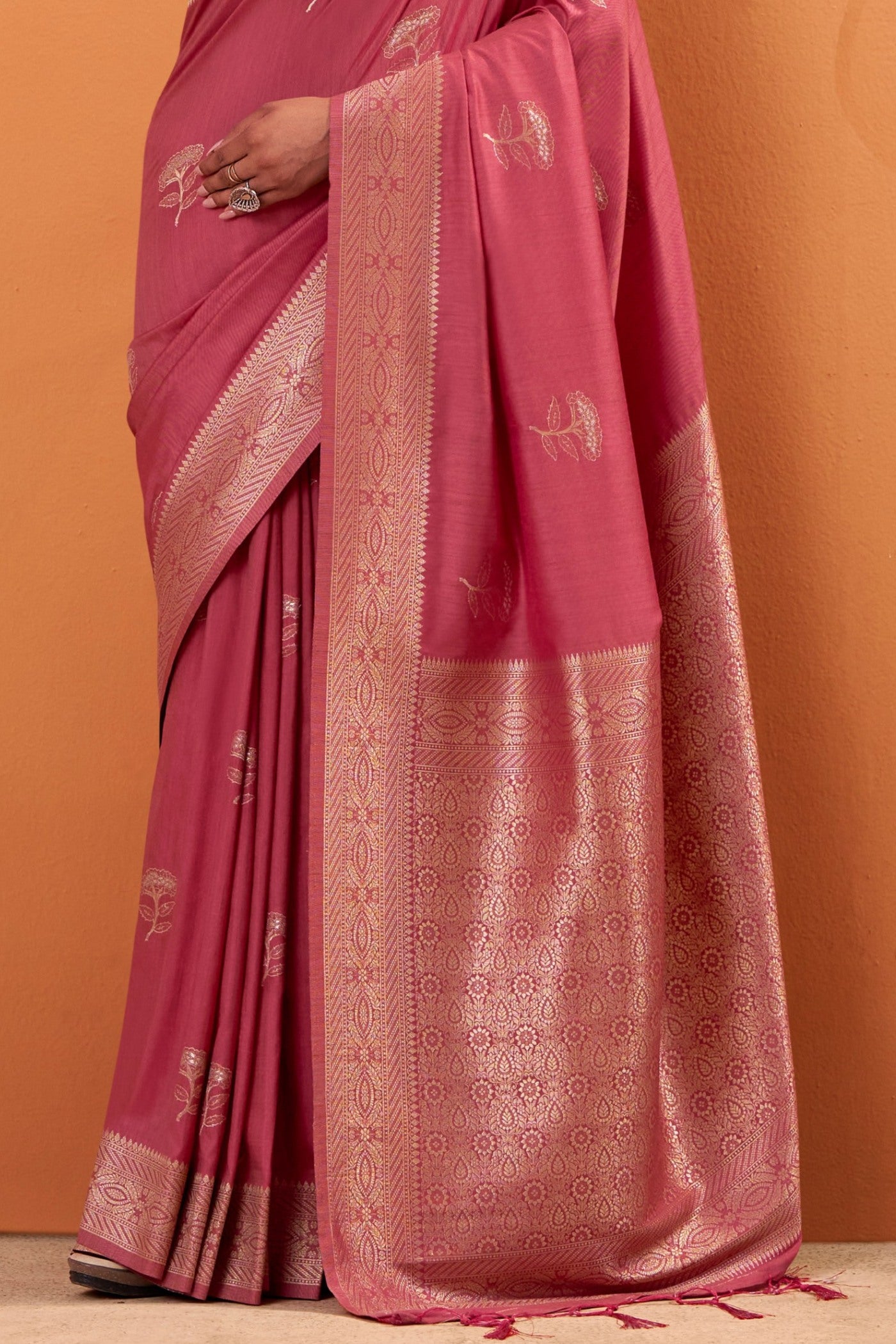 Buy MySilkLove Punch Pink Tussar Handloom Silk Saree Online
