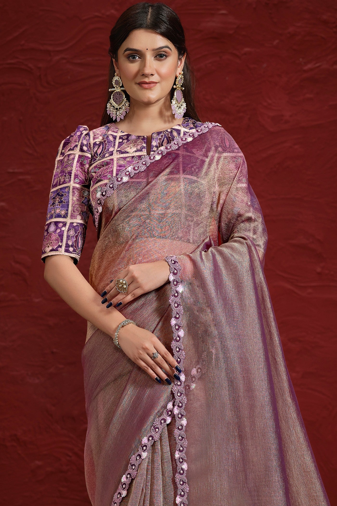Buy MySilkLove Mauve Purple Banarasi Saree with Stitched Blouse Online