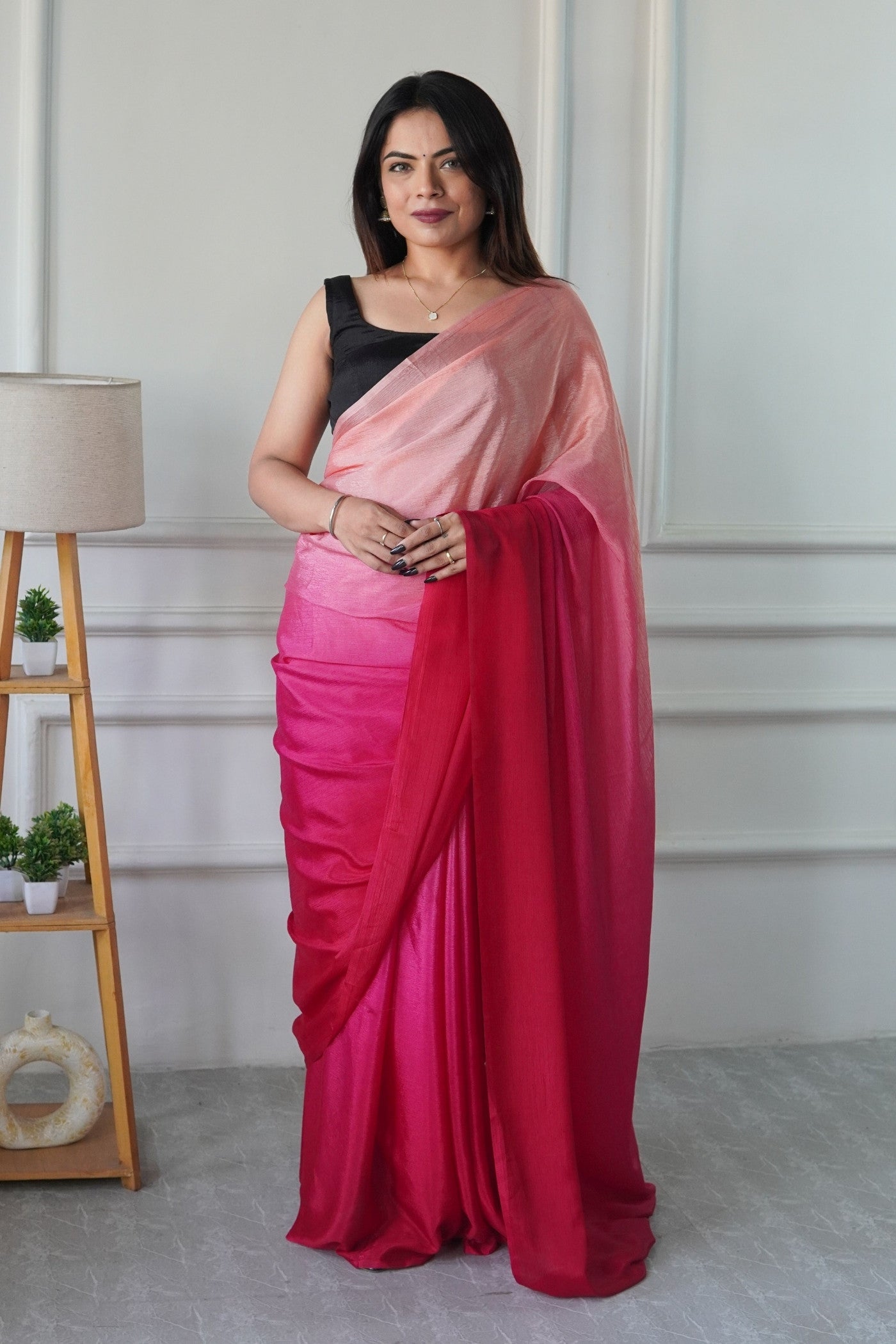 Buy MySilkLove Barn Red Chinon Ready To Wear Saree Online