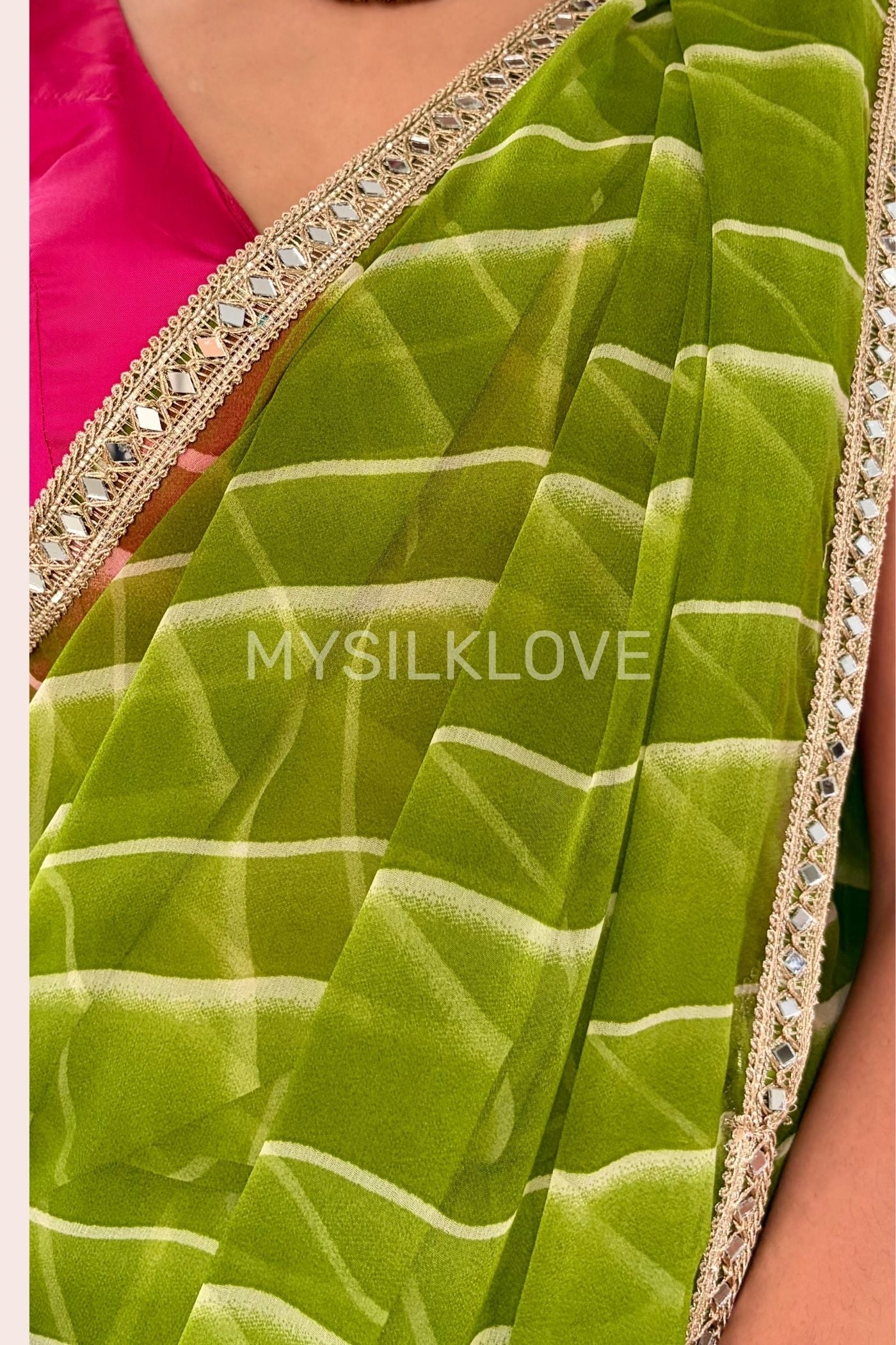 Buy MySilkLove Grass Green Designer Georgette Sraee Online