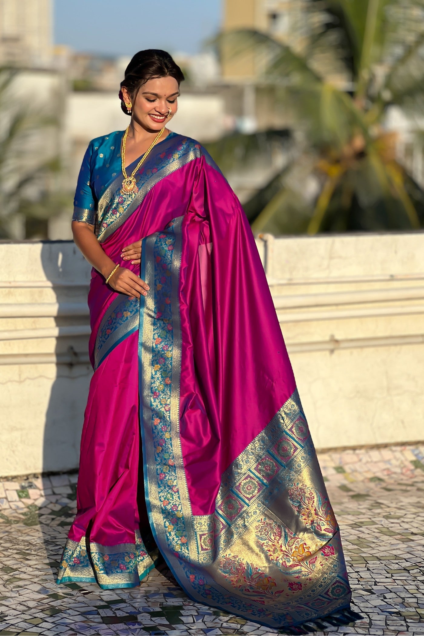 Buy MySilkLove Barney Purple Zari Woven Paithani Saree Online