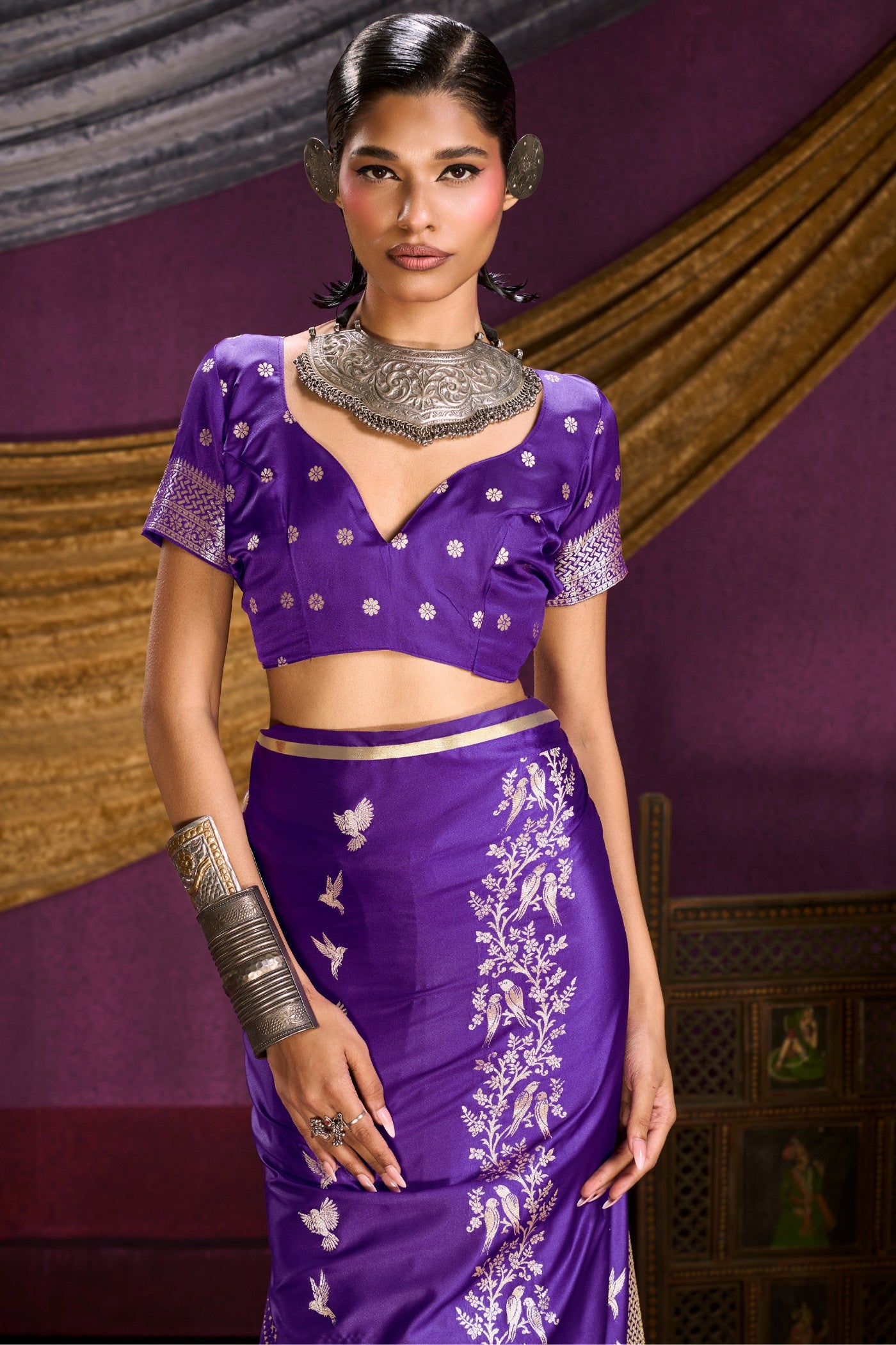 Buy MySilkLove Raisin Purple Handloom Satin Silk Saree Online