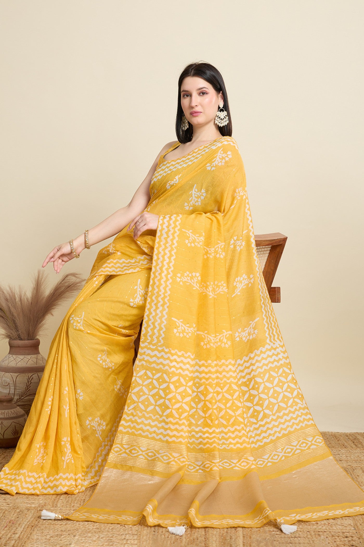 Buy MySilkLove Lemon Yellow Woven Cotton Silk Saree Online