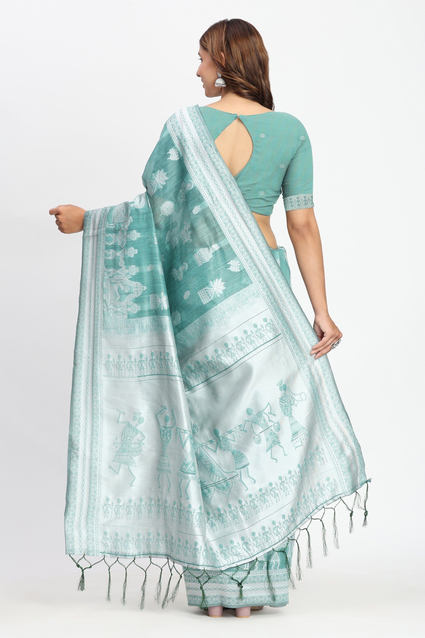 Buy MySilkLove Eton Green Woven Linen Cotton Saree Online