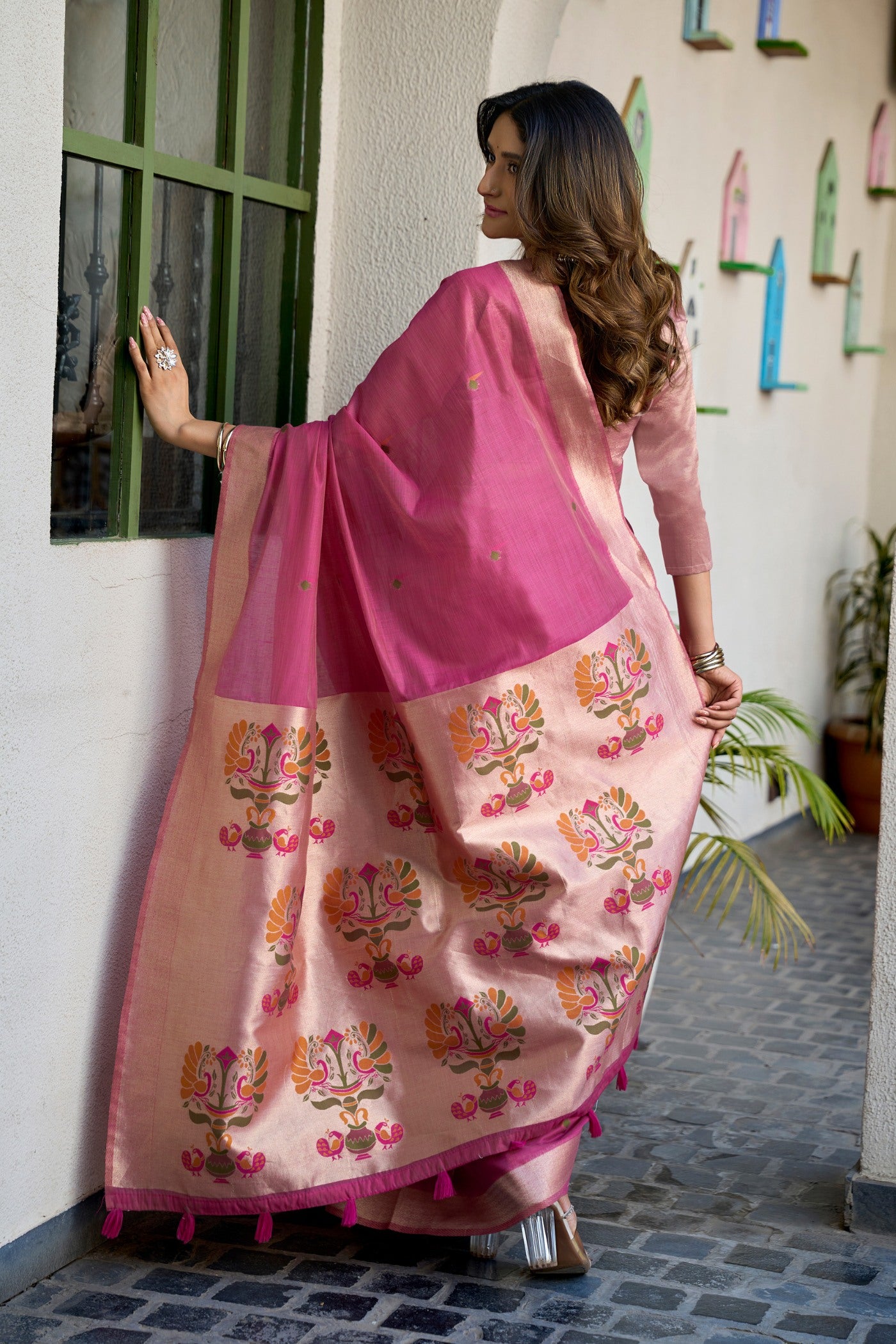 Buy MySilkLove French Rose Pink Handloom Cotton Saree Online