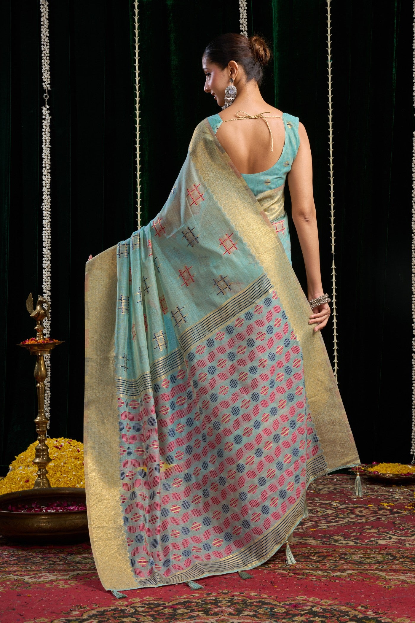 Buy MySilkLove Celtic Blue Woven Cotton Saree Online