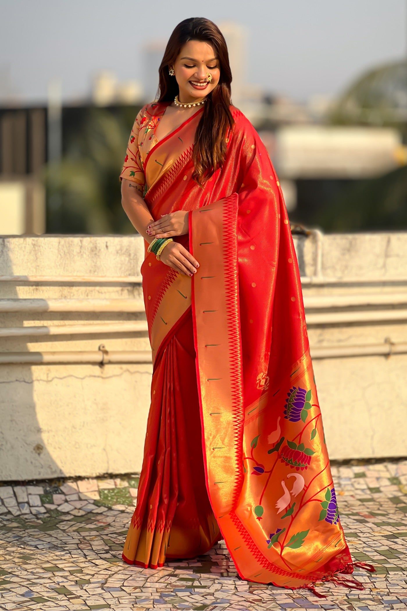 Buy MySilkLove Ruddy Red Woven Tissue Paithani Saree Online