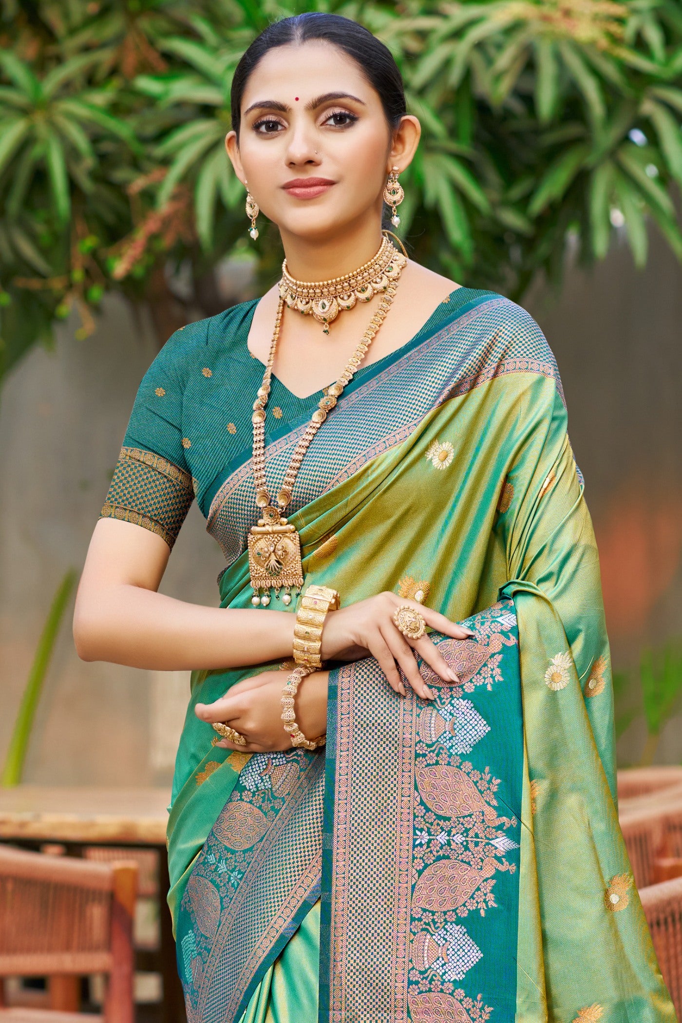 Buy MySilkLove Sage Green Woven Banarasi Saree Online