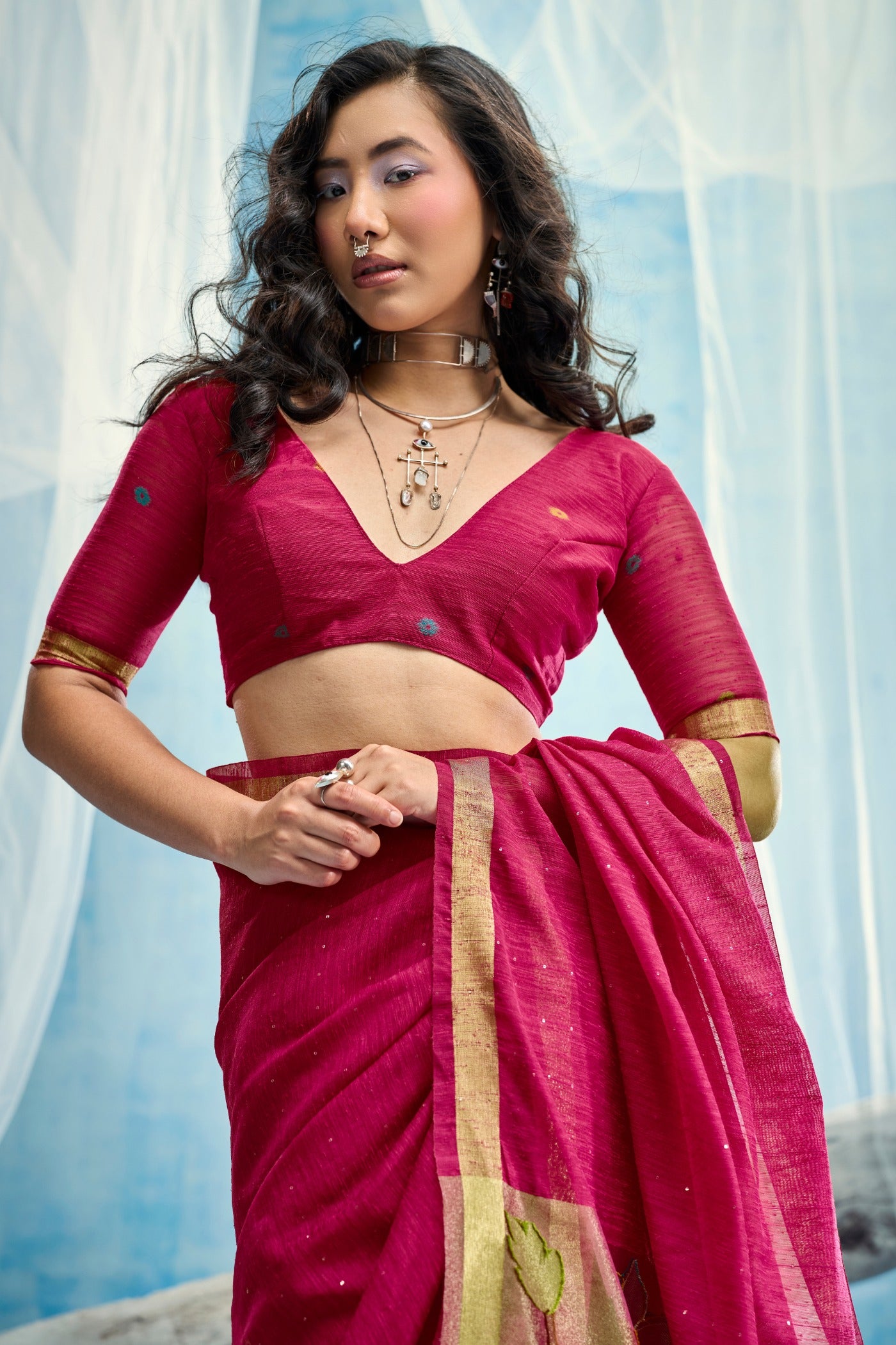 Buy MySilkLove French Maroon Munga Handloom Tissue Pallu Saree Online