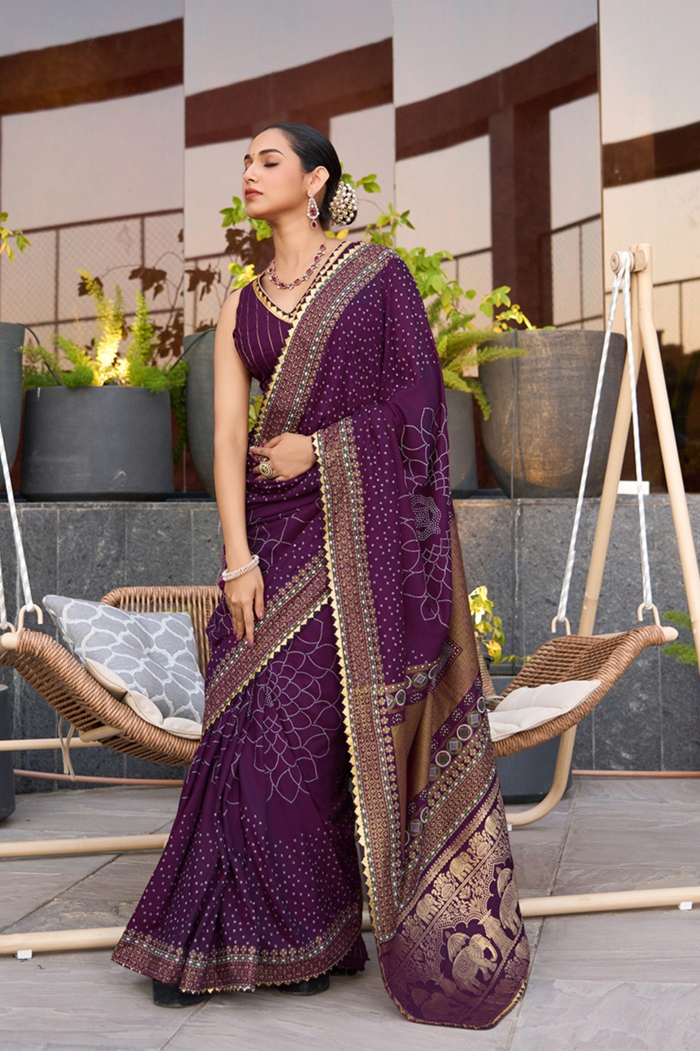 Buy MySilkLove True Purple Printed Cotton Saree Online
