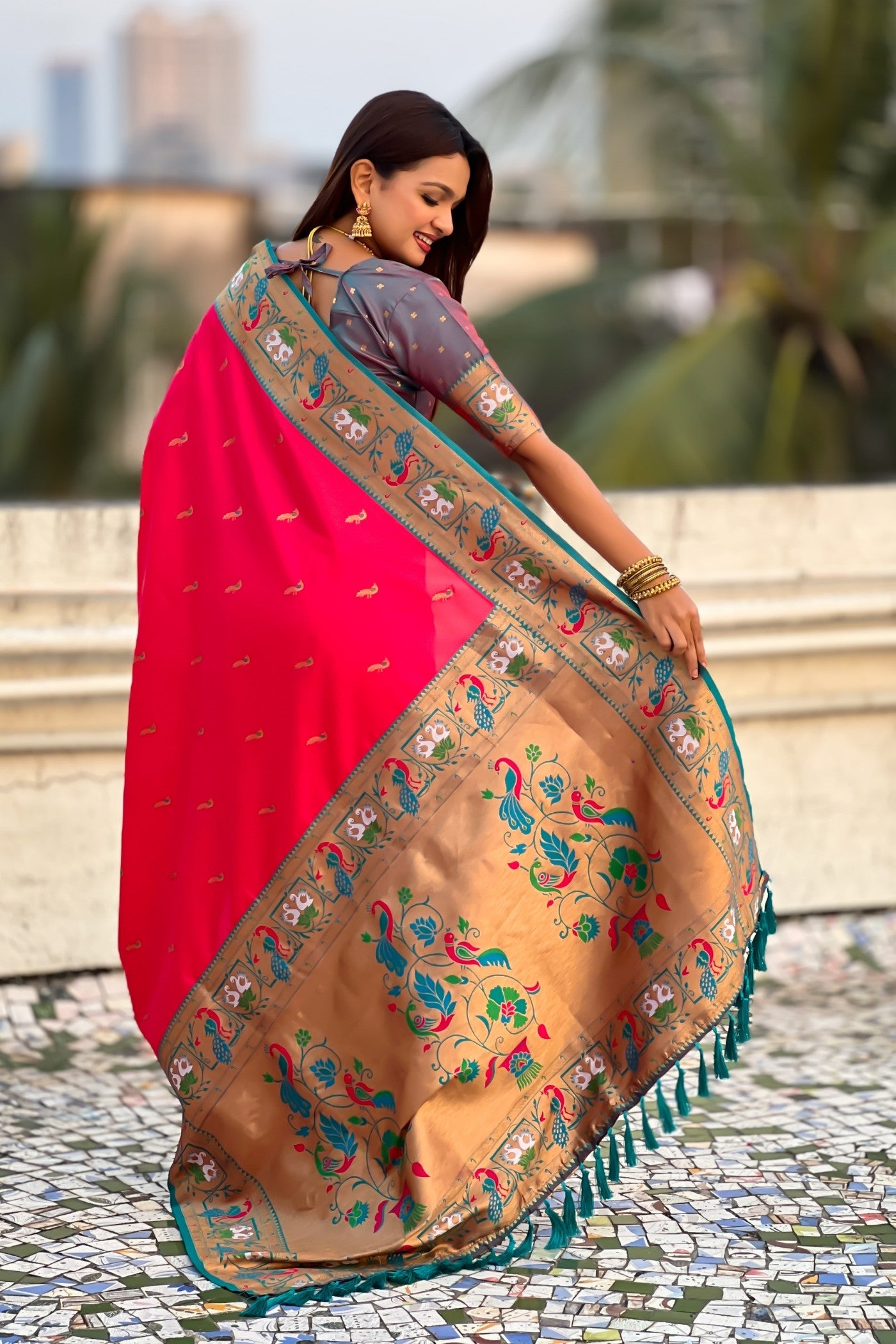 Buy MySilkLove Vermilion Red Zari Woven Paithani Saree Online
