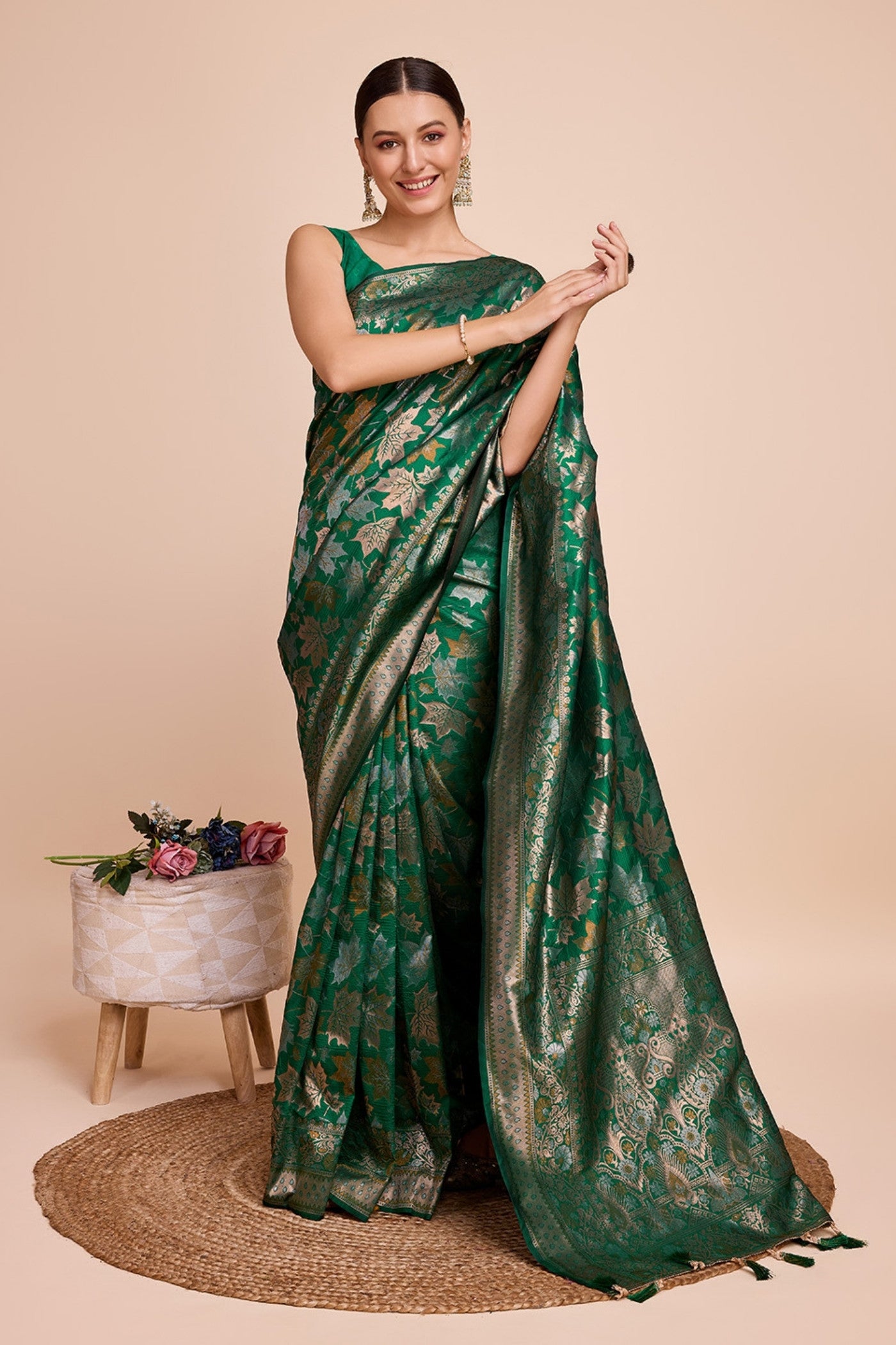 Buy MySilkLove Harlequin Green Banarasi Soft Silk Saree Online