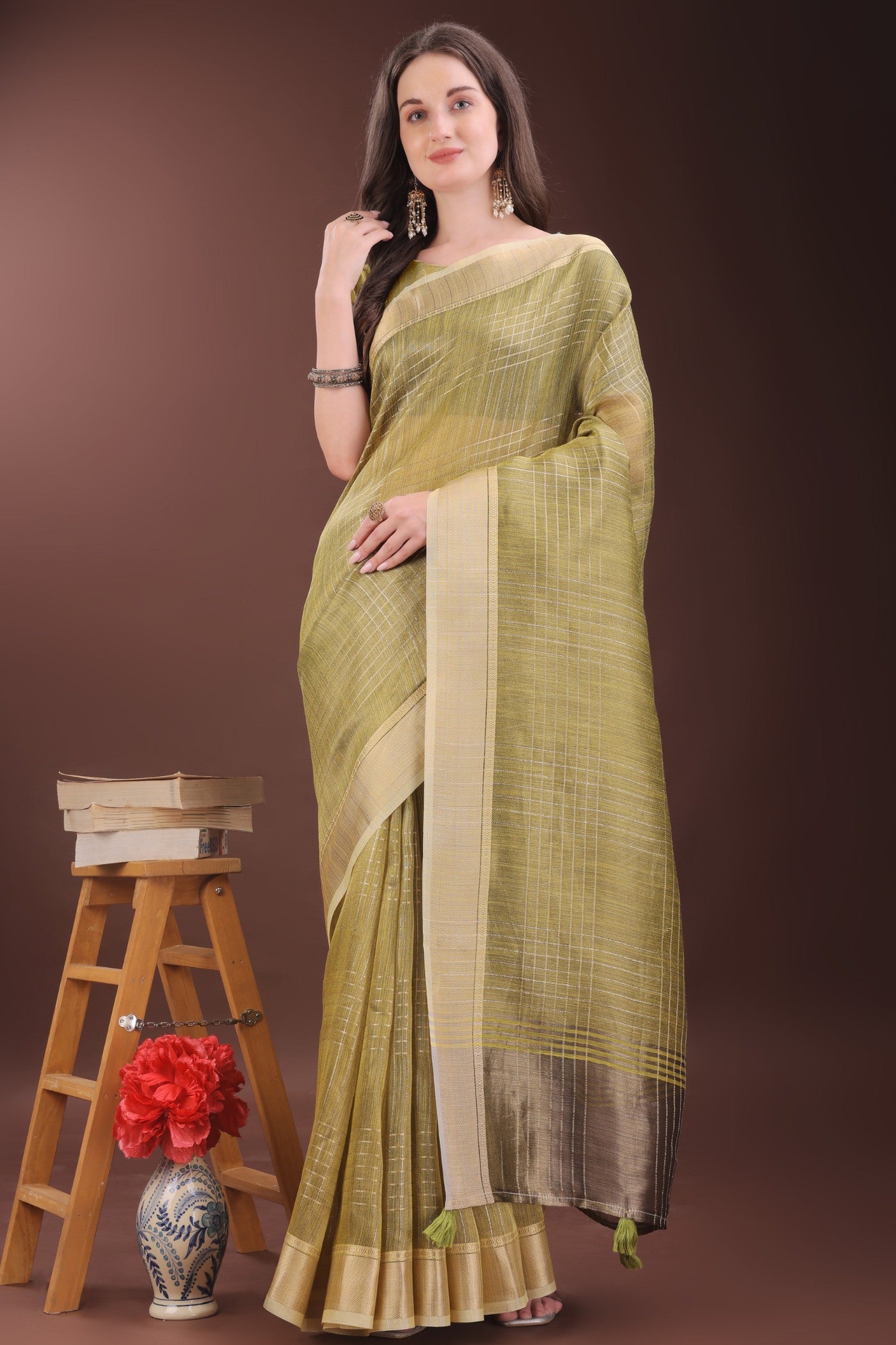 Buy MySilkLove Mehendi Green Woven Organza Saree Online