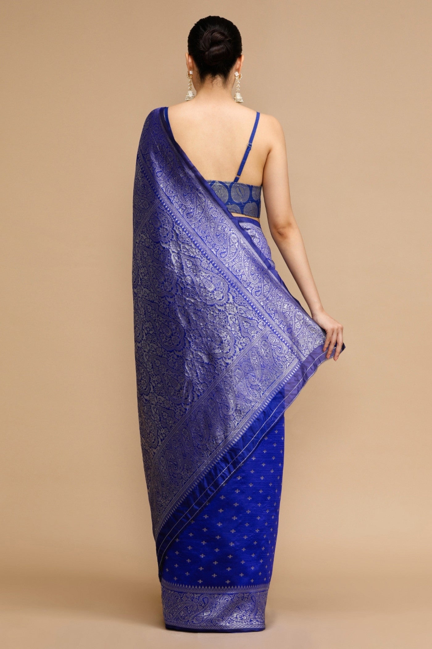 Buy MySilkLove Royal Blue Woven Jacquard Lichi Silk Saree Online