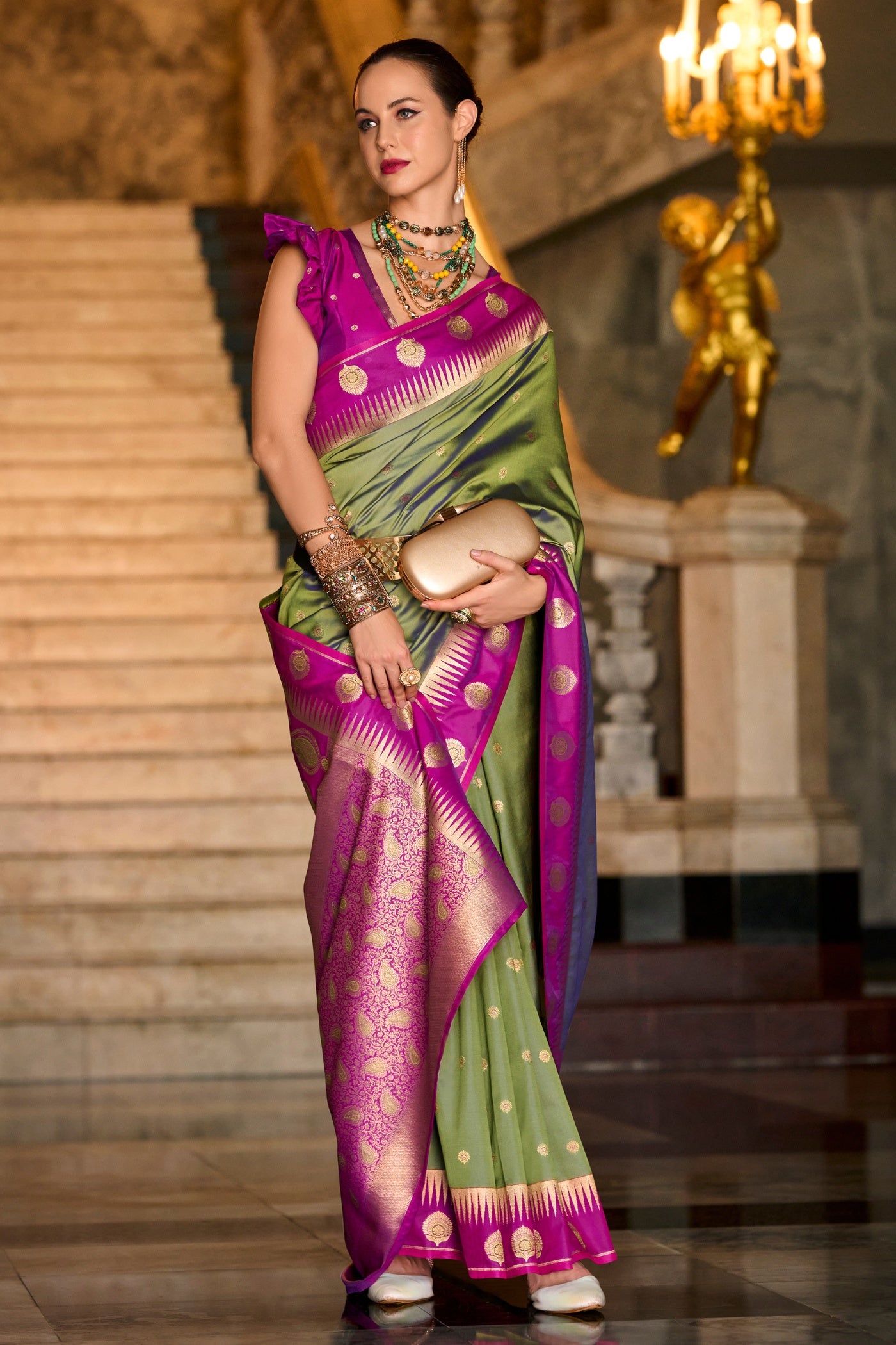 Buy MySilkLove Avocado Green Zari Woven Banarasi Saree Online