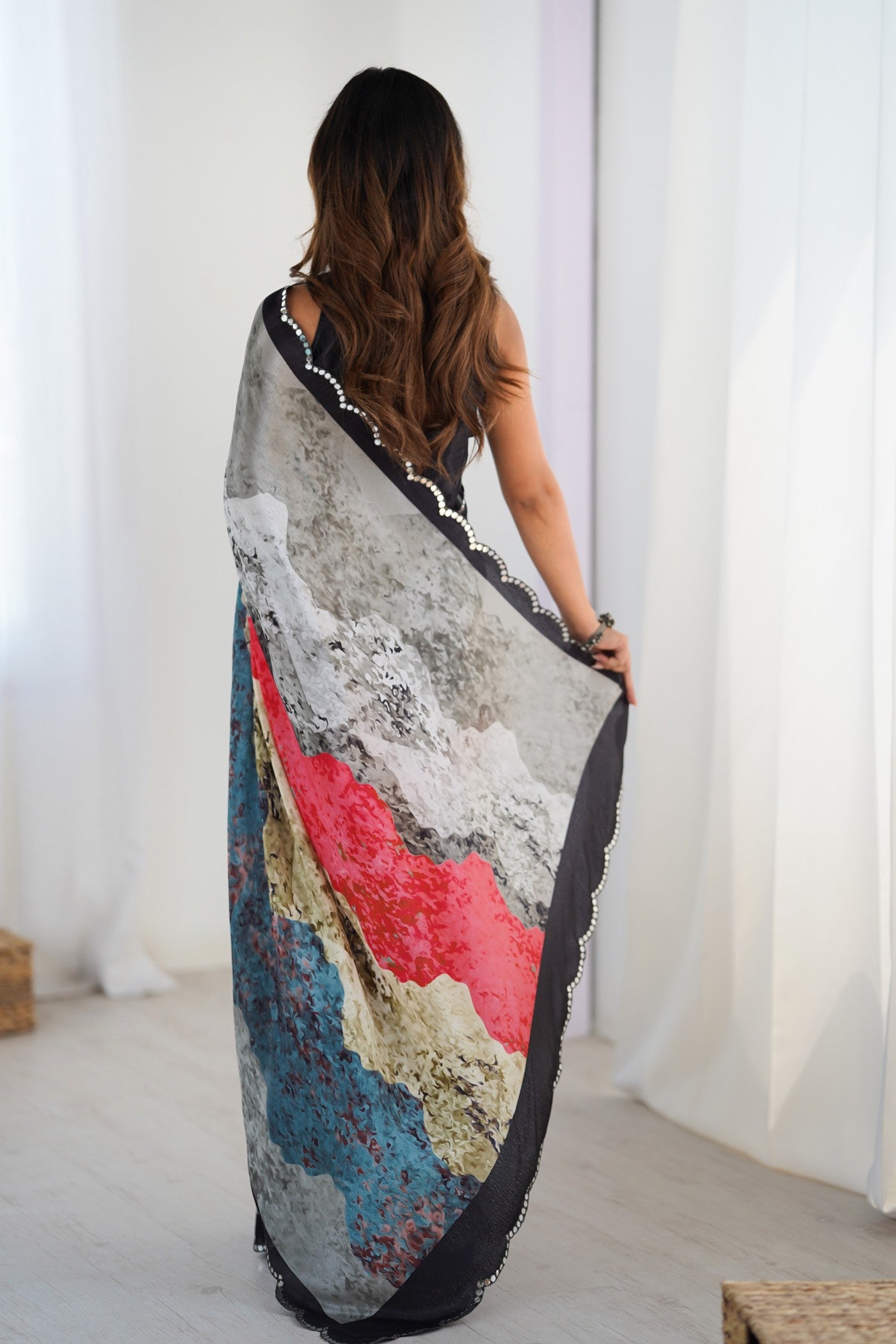 Buy MySilkLove Grey Multicolor Chinon Partywear Saree Online