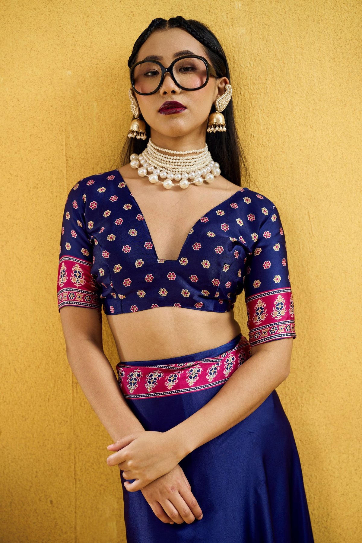 Buy MySilkLove Azure Blue Modal Ajrakh Satin Printed Silk Saree Online