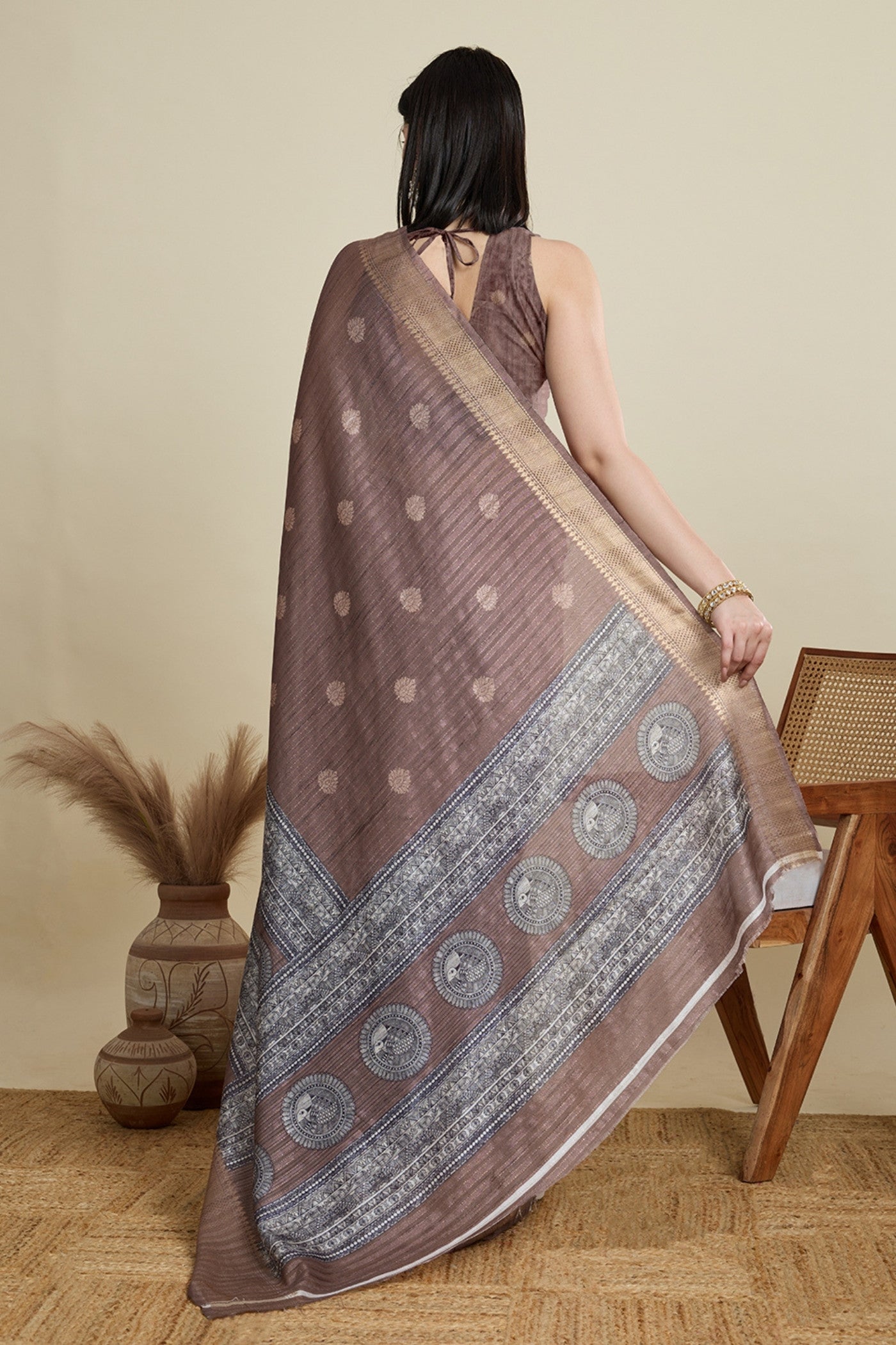 Buy MySilkLove Bole Brown Woven Cotton Saree Online