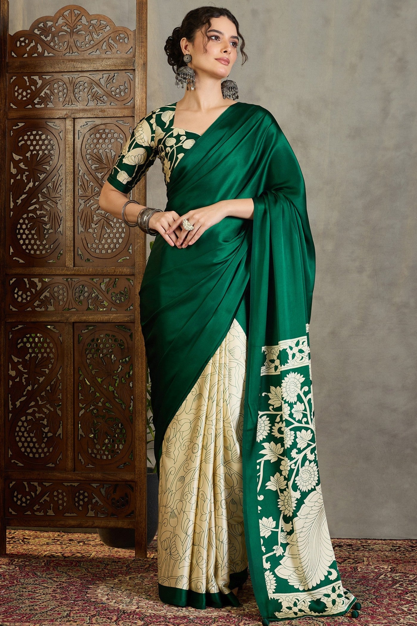 Buy MySilkLove Evergreen Kalamkari Printed Satin Silk Saree Online