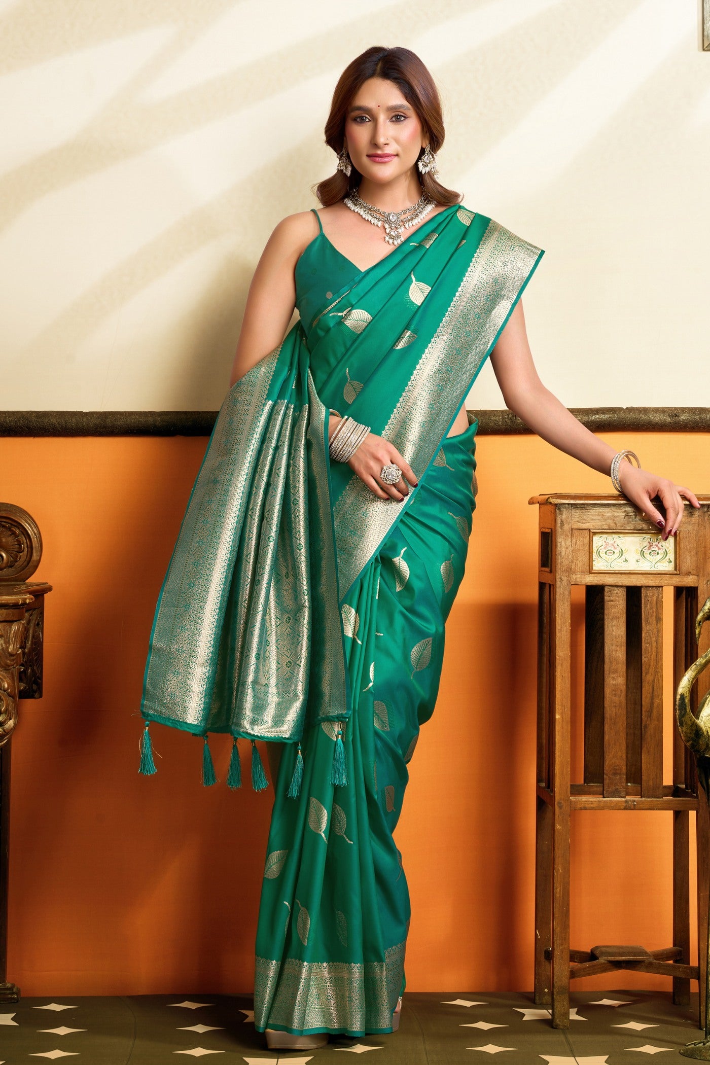 Buy MySilkLove Myrtle Green Woven Banarasi Saree Online
