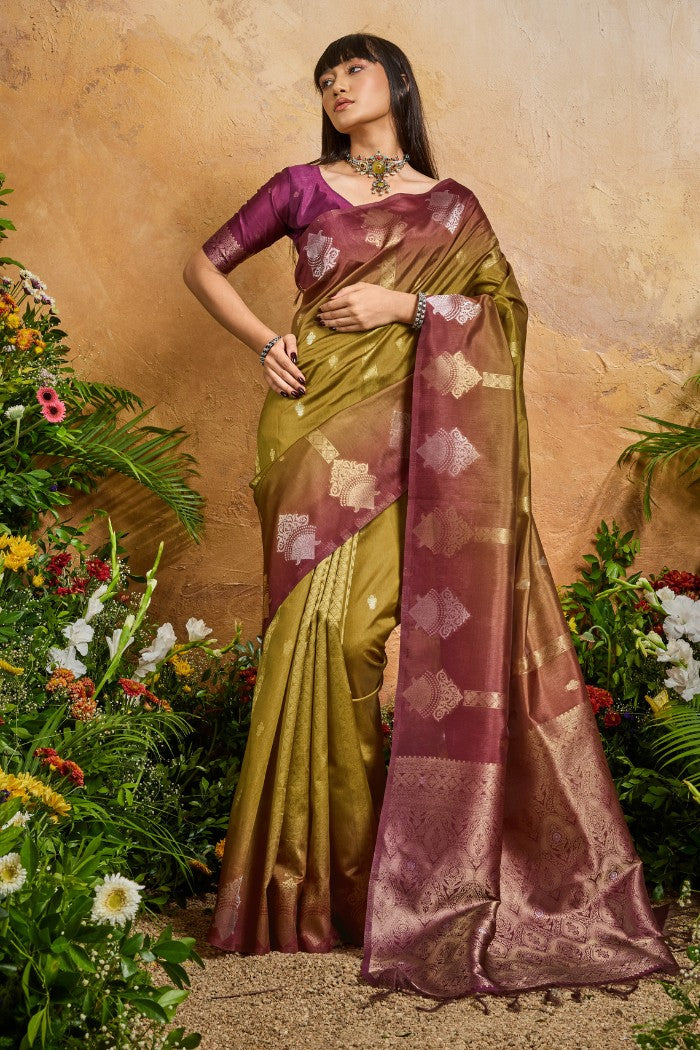 Buy MySilkLove Monk Green Banarasi Handloom Saree Online