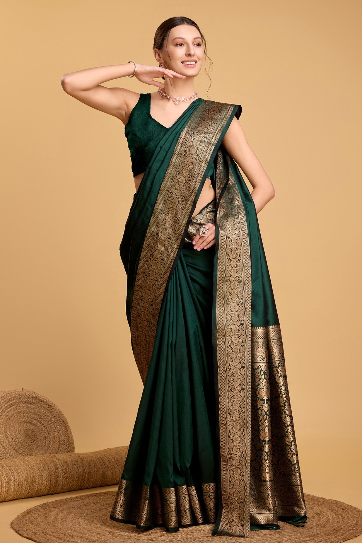 Buy MySilkLove Phthalo Green Woven Banarasi Saree Online