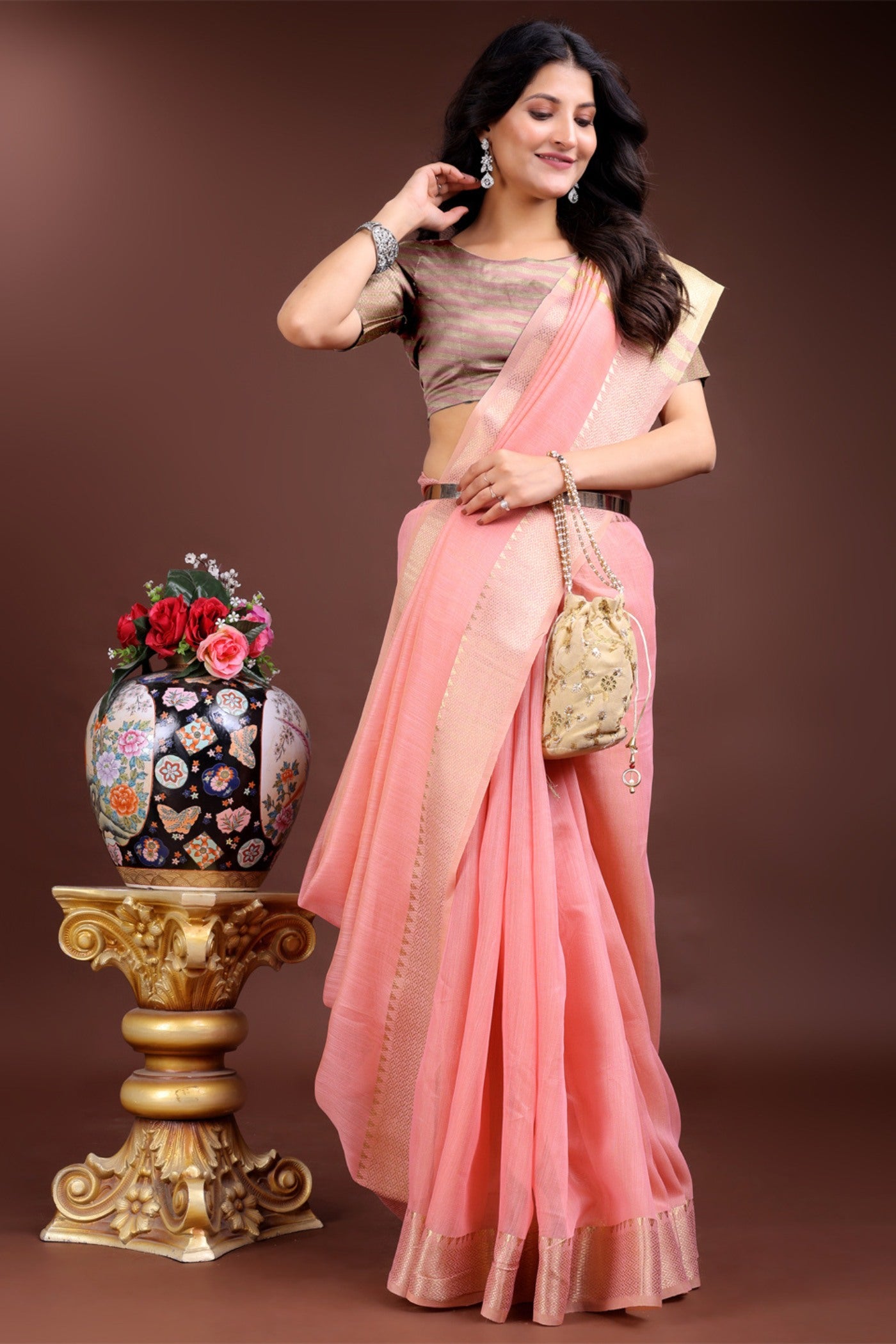 Buy MySilkLove Blush Pink Woven Cotton Saree Online