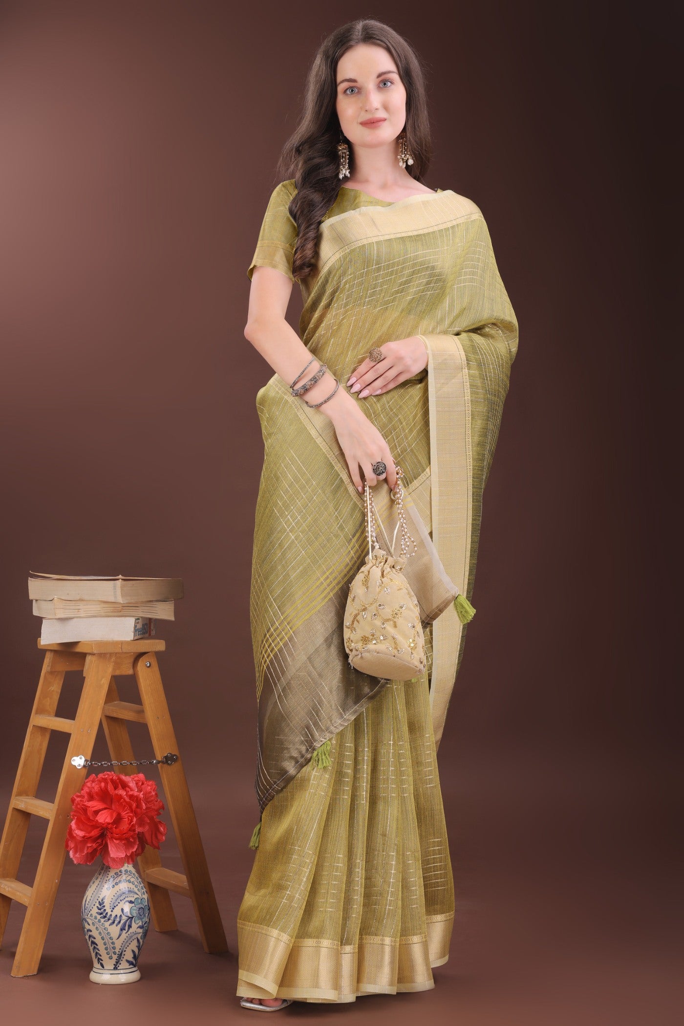 MySilkLove Mehendi Green Woven Organza Saree