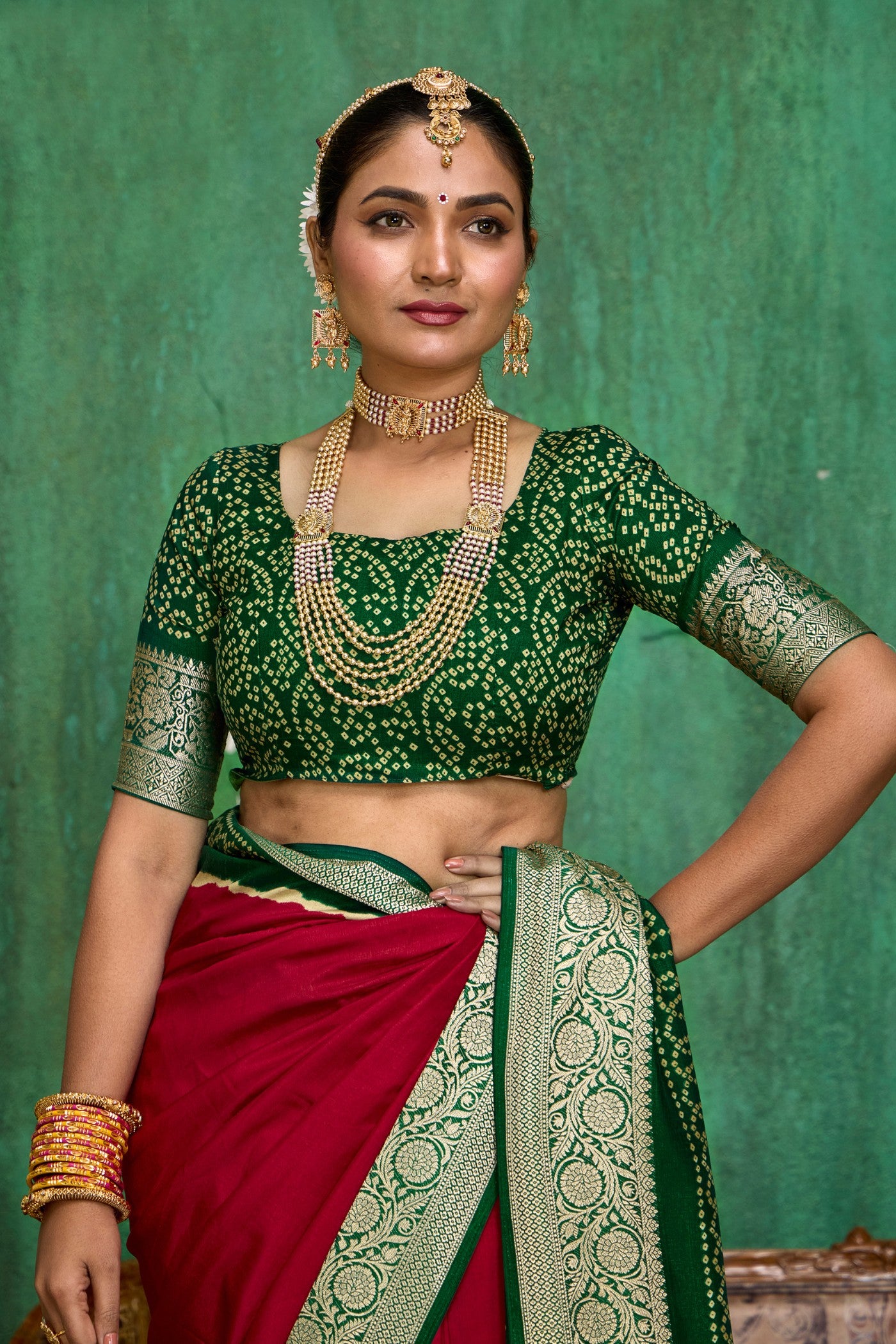 Buy MySilkLove Garnet Red Tussar Bandhani Silk Saree Online