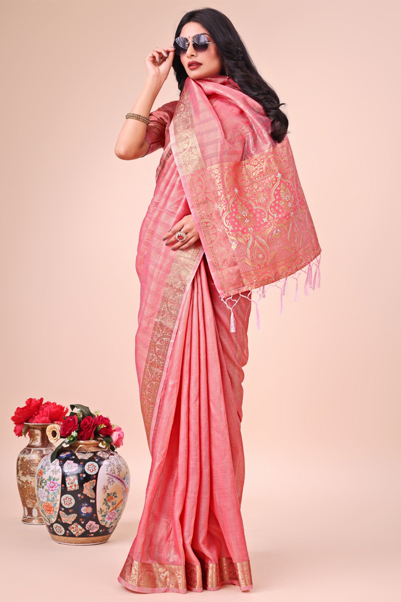 MySilkLove Parfait Peach Woven Organza Saree