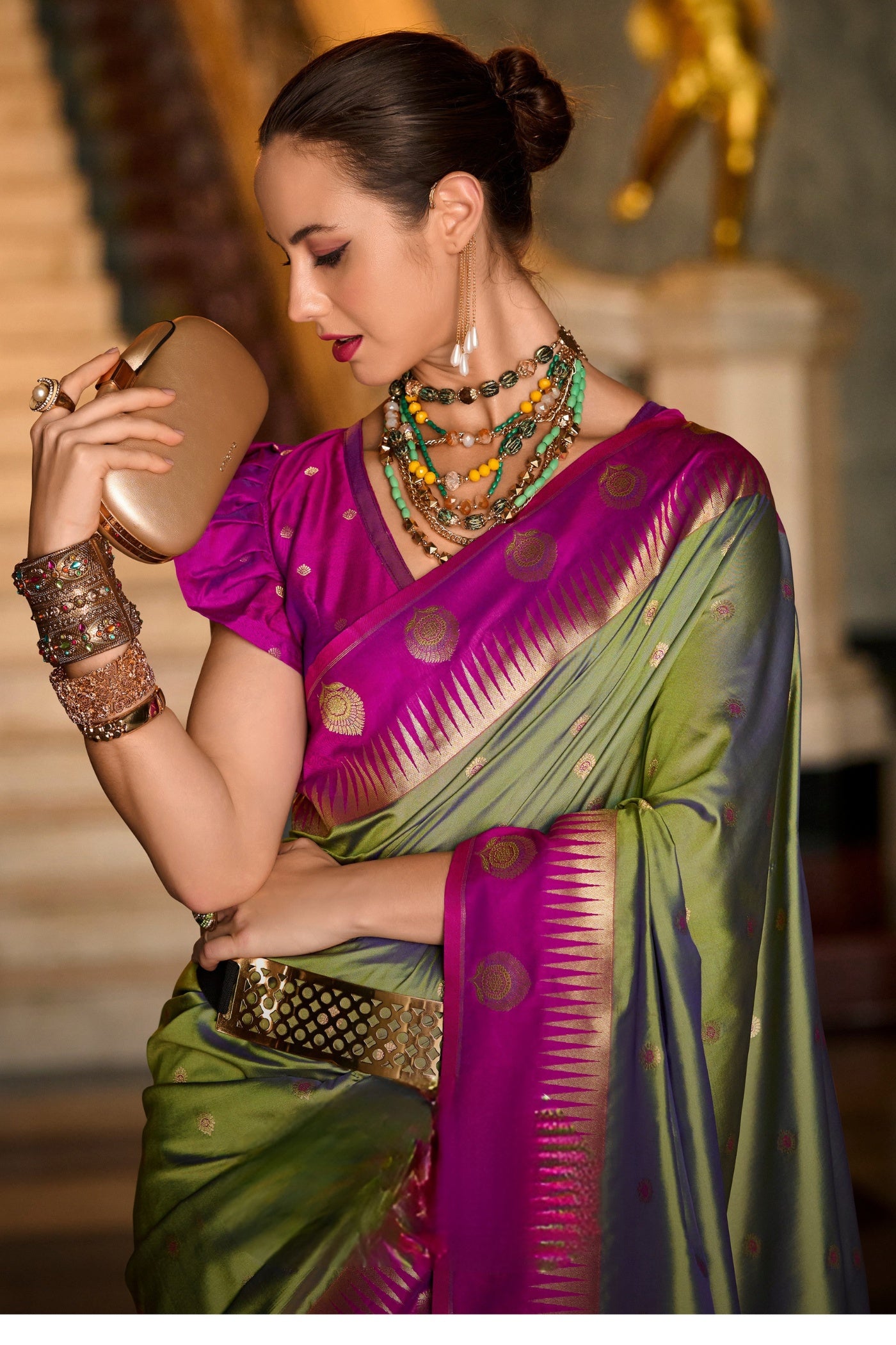 Buy MySilkLove Avocado Green Zari Woven Banarasi Saree Online