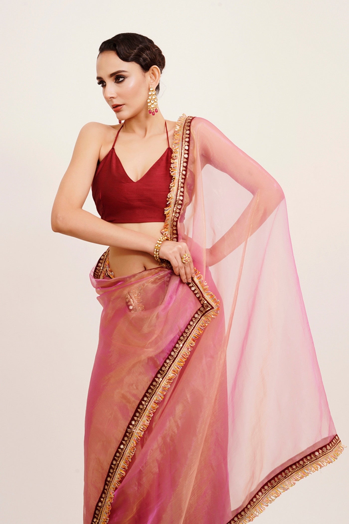 Buy MySilkLove Penny Pink Tissue Partywear Saree Online