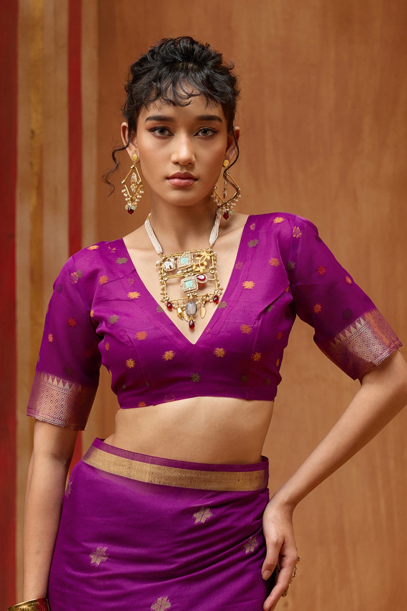 Buy MySilkLove Pum Purple Handloom Muga Cotton Saree Online