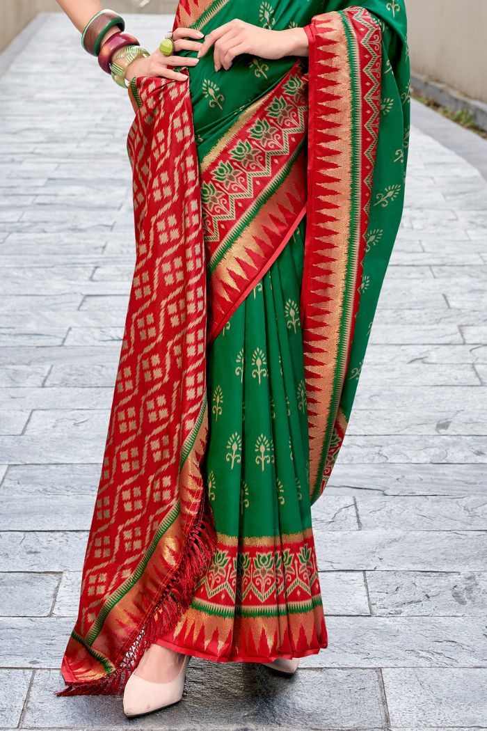 Buy MySilkLove Pickled Green Woven Banarasi Saree Online