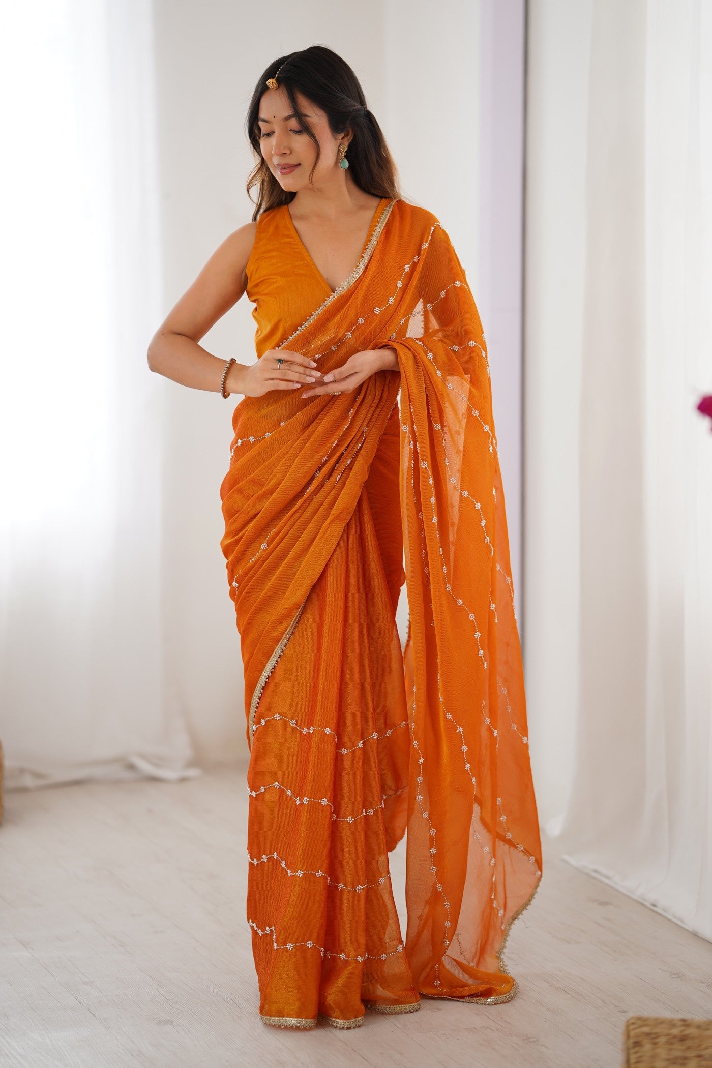 Buy MySilkLove Mikado Yellow Chiffon Partywear Saree Online