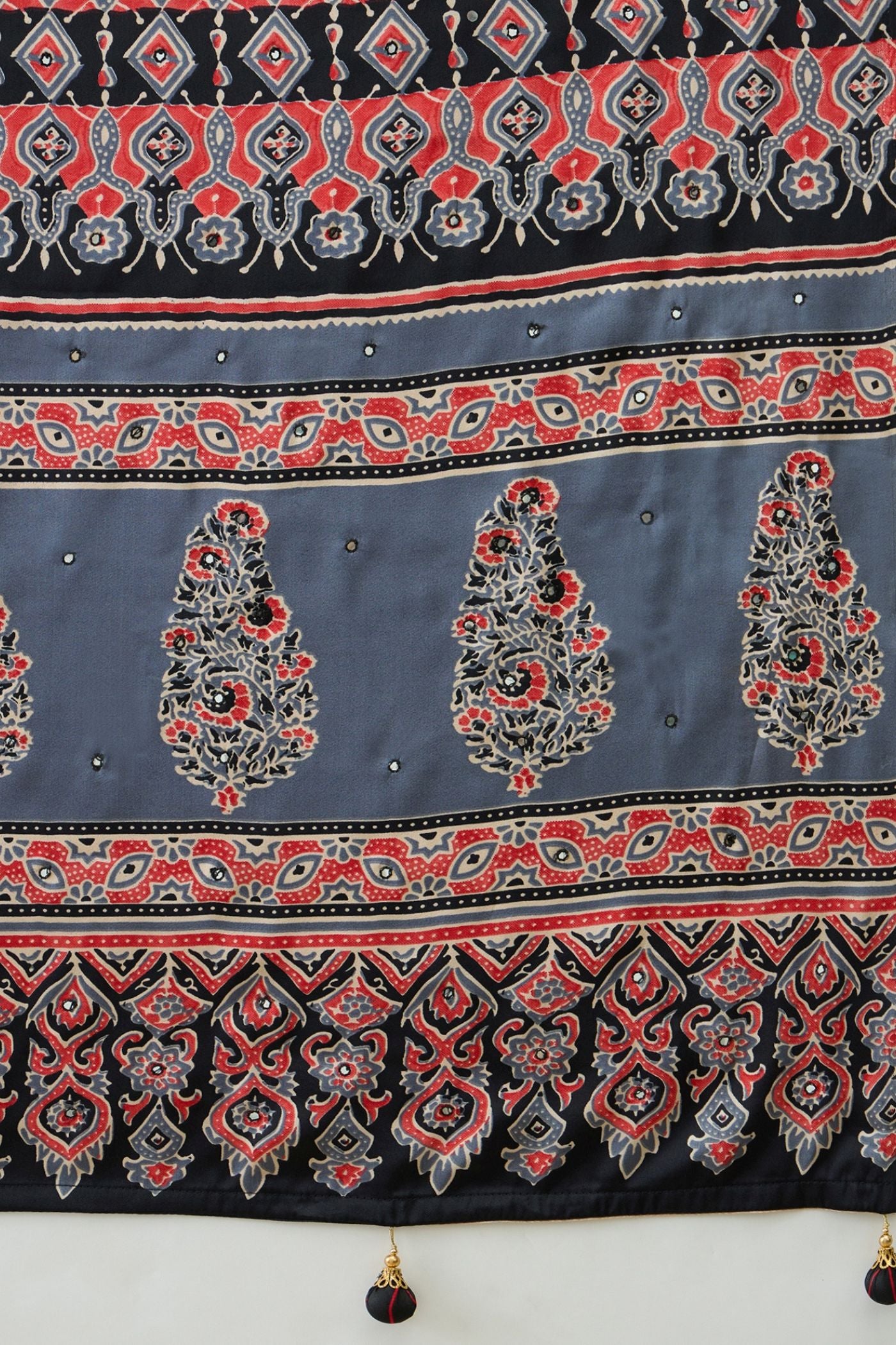 Buy MySilkLove Obsidian Black and Grey Modal Ajrakh Satin Printed Silk Saree Online